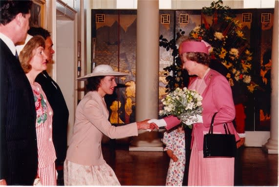 The Queen greeting Academicians and guests.