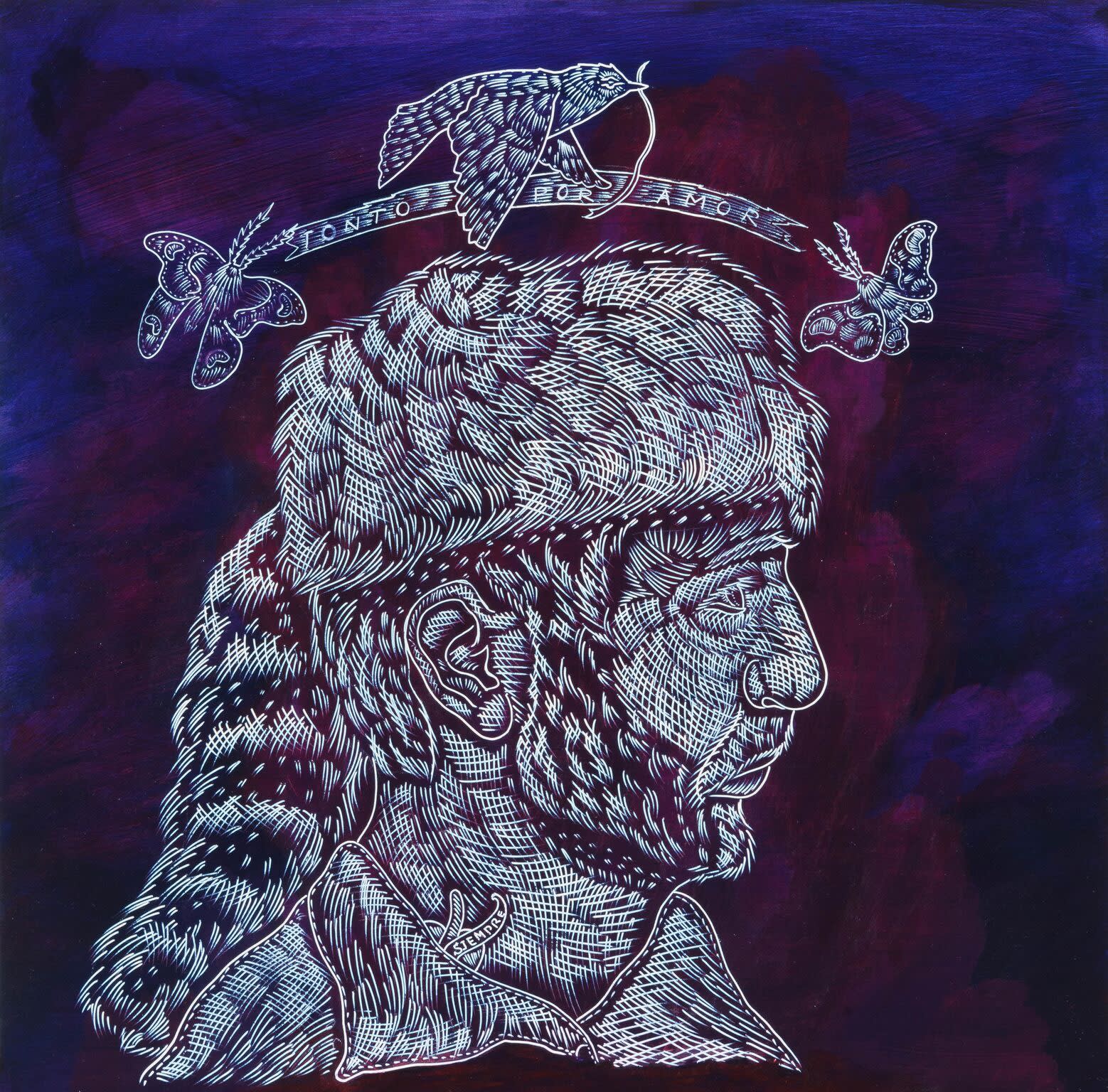 Richard Armendariz Tonto Por Amor, 2020 Signed and dated on back of artwork Carved mixed media on panel 24 x 24" 61 x 61 cm
