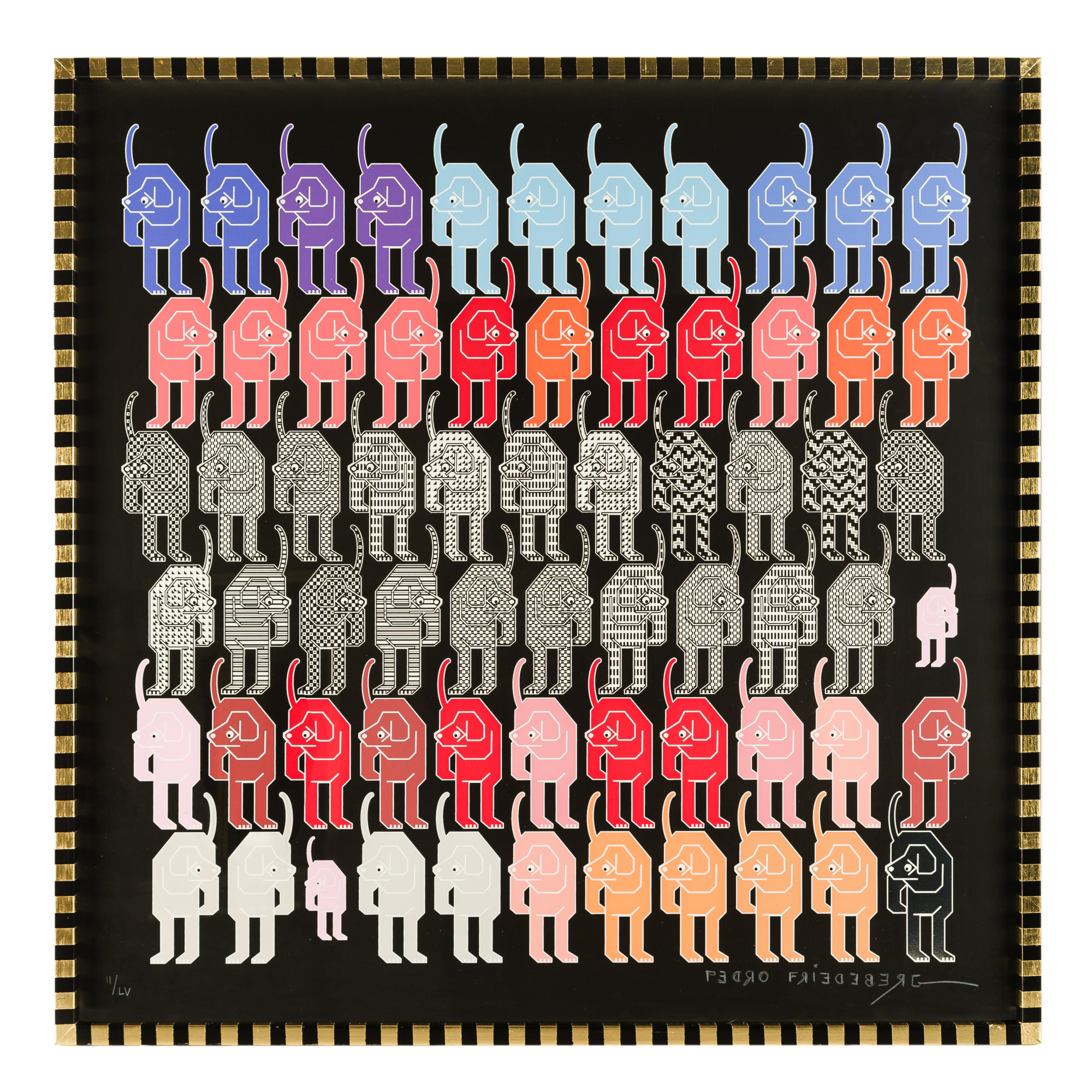 Pedro Friedeberg Desfile de perros, 2021 Serigraph and gold leaf 29. 5 x 29.5 in 75 x 75 cm Edition of 50