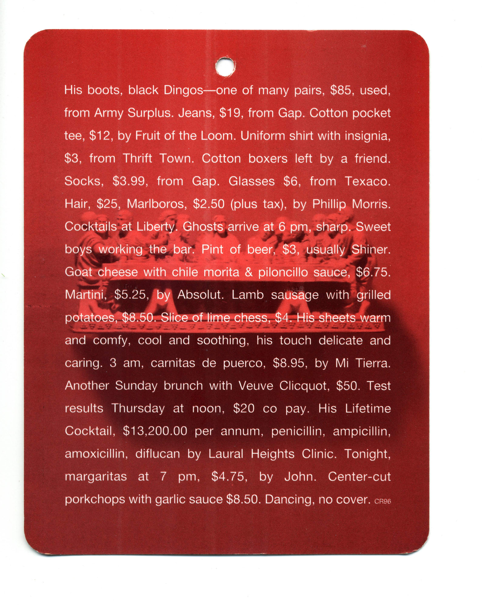 CHUCK RAMIREZ HIS PRAYER CARD (BACK), 1999, 2022