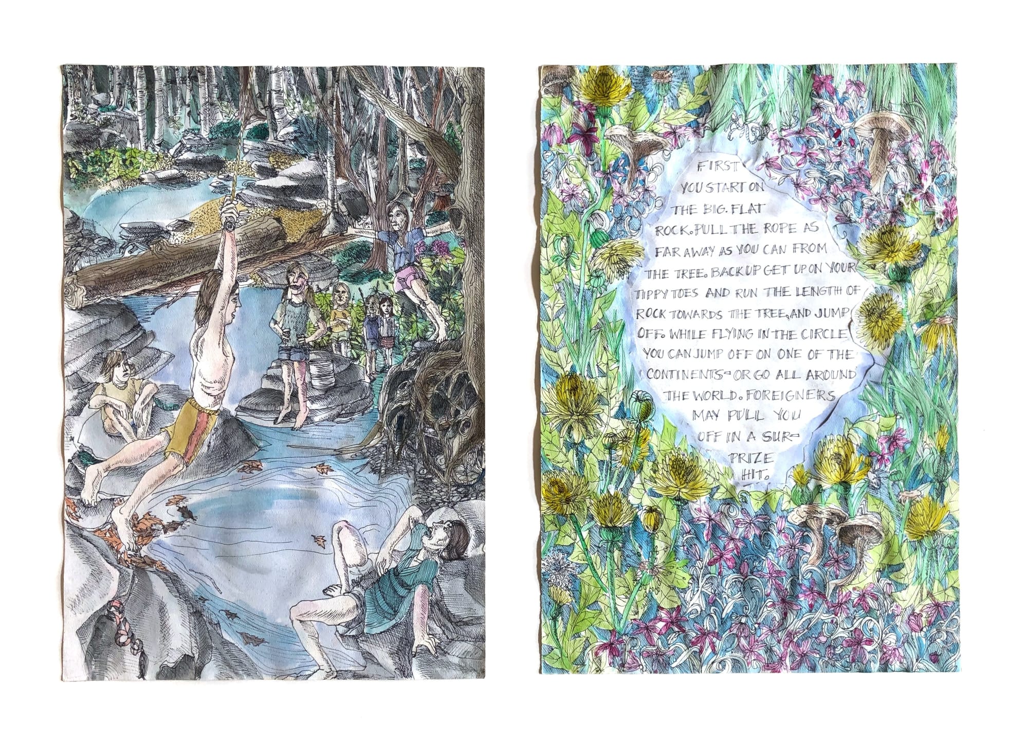 Katie Pell, Tree Book: Flat Rock Diptych, 2010, Watercolor and ink on paper, 27 x 37"