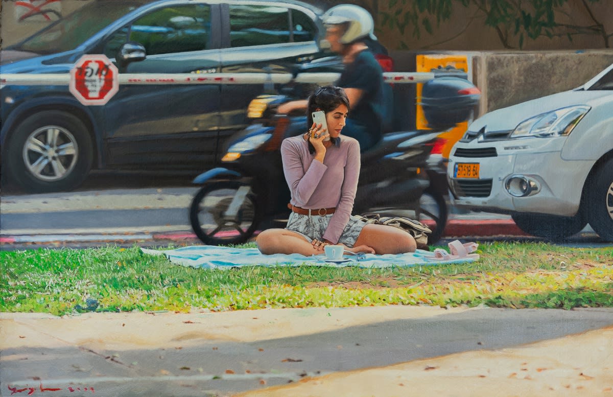 YIGAL OZERI - UNTITLED; A NEW YORK STORY - 2020 - OIL ON PAPER MOUNTED ON WOOD - 30 X 45 CM