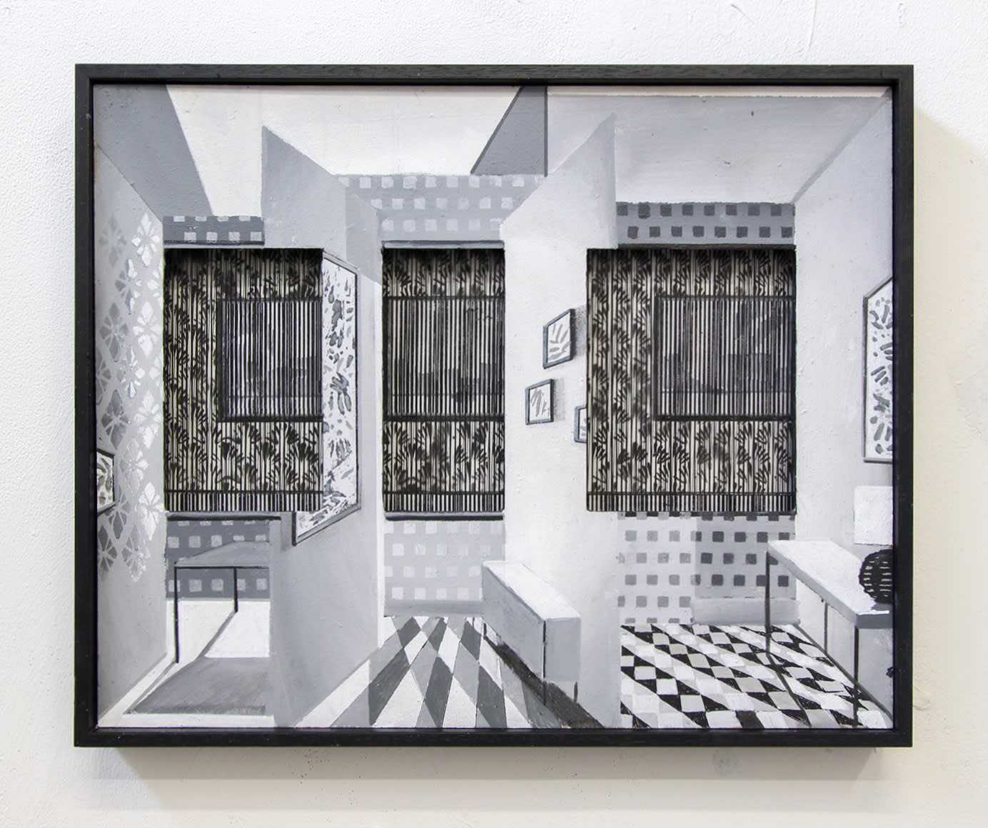 INEZ DE BRAUW - HALLWAY PROVISIONS - 2019 - ACRYLIC PAINT AND PAPER ON WOOD, THREADS - 40 X 50 CM