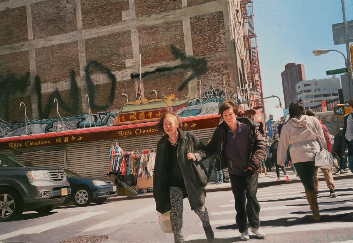 YIGAL OZERI - UNTITLED; A NEW YORK STORY - 2019 - OIL ON PAPER MOUNTED ON WOOD - 30 X 45 CM