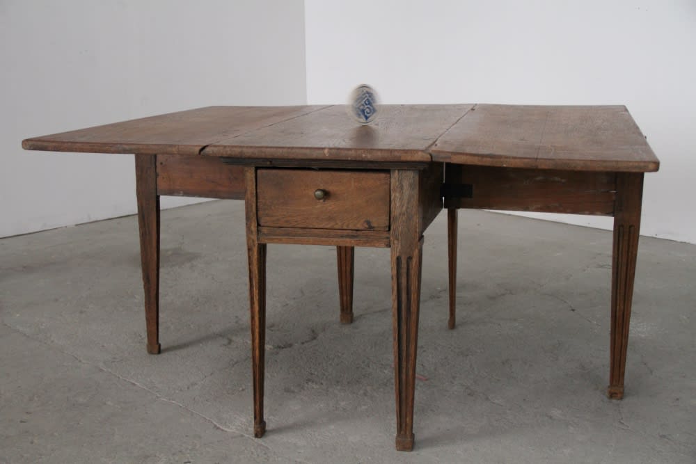 ROBERT BARTA - 100 YEARS - 2019 - ELECTRIC MOTOR, LEAD BATTERY, MAGNETS, BEER COASTER, CLASSICAL FOLDABLE TABLE - 80 X 113 X 50 CM