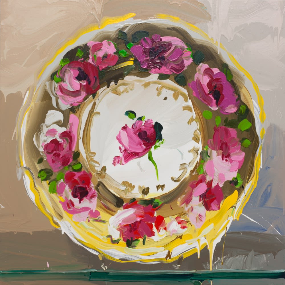 JAN DE VLIEGHER - GOLD WITH ROSES - 2017 - ACRYL ON LINEN - 110 X 110 CM