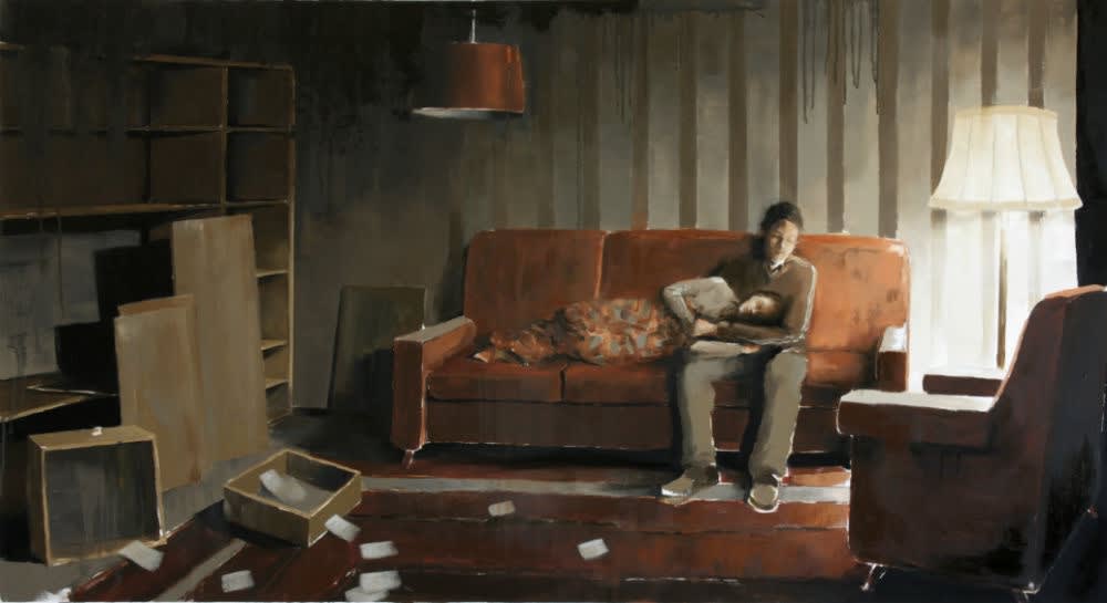 ENRICO FREITAG - NEED, THE BAD DREAM OF HAPPINESS - 2017 - OIL ON CANVAS - 90 X 165 CM