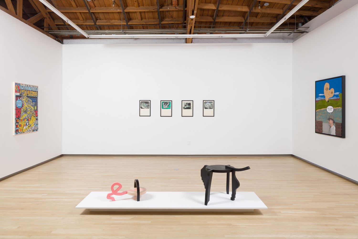 Joo Young Choi, Mike Kelley, Llyn Foulkes, and Christopher Chiappa in Pangs to Pangolins, 2018. Shulamit Nazarian, Los Angeles.