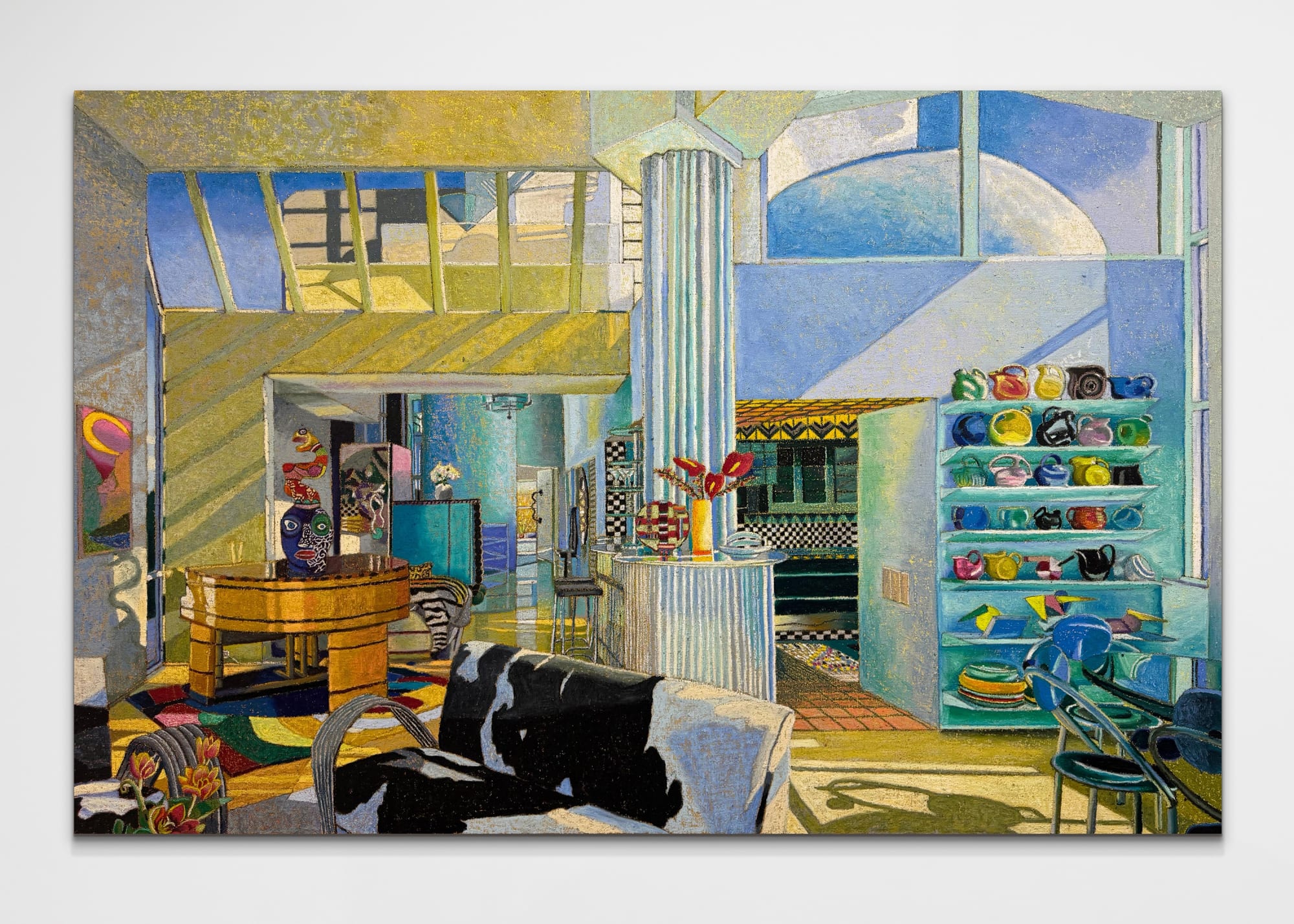 JJ Manford Frank Gehry's Wosk Residence with Niki de Saint Phalle and Betty Parsons, 2025 Oil stick, oil pastel, and flashe on burlap over canvas 78 x 120 in 198.1 x 304.8 cm