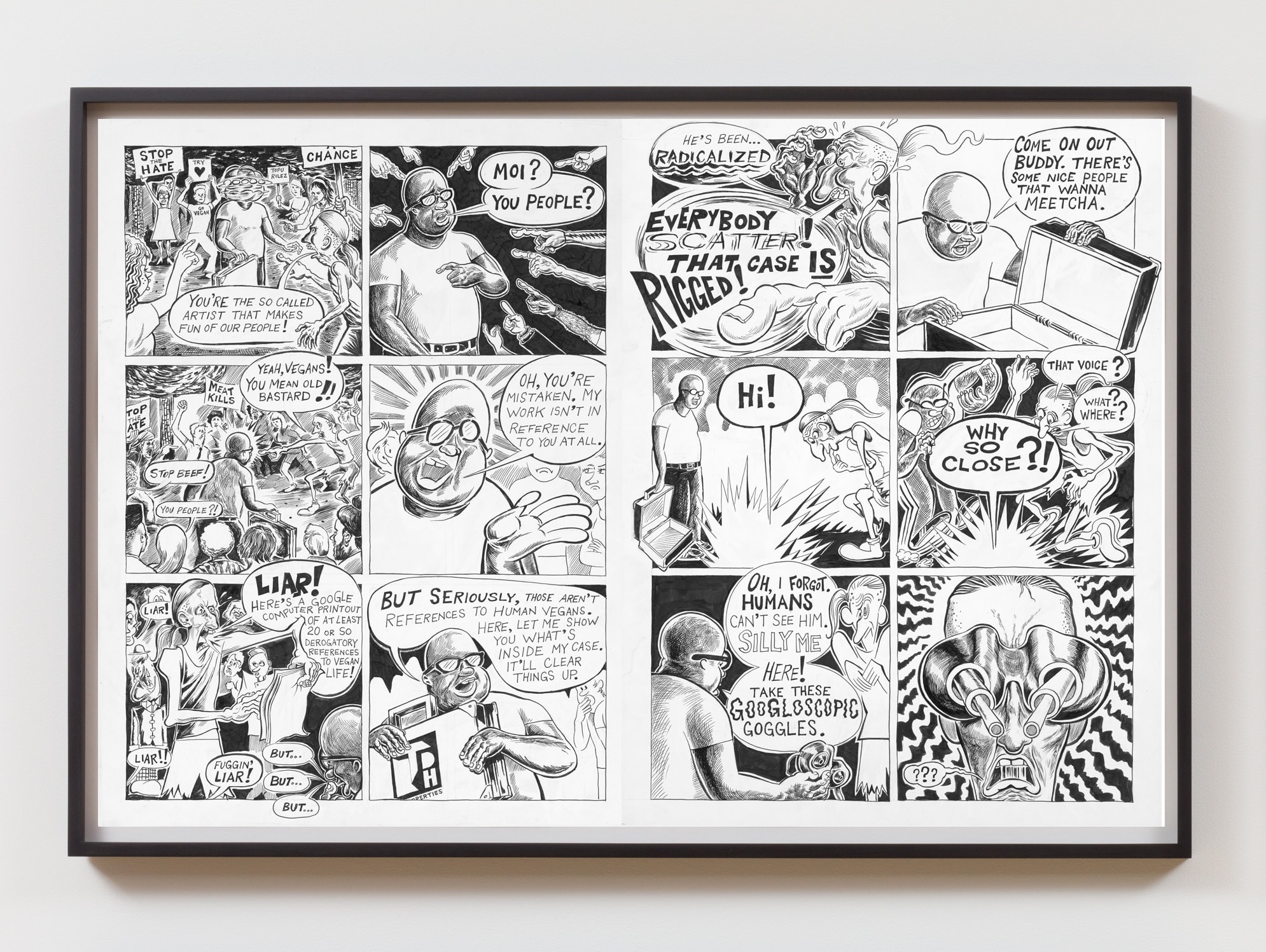 TRENTON DOYLE HANCOCK PRESENTS THE MOUNDVERSE, CHAPTER 2: VEGANISM, 2020 Page 03 & 04 from suite of 19 framed drawings Ink on paper Each page: 24 x 36 in / 61 x 91.4 cm