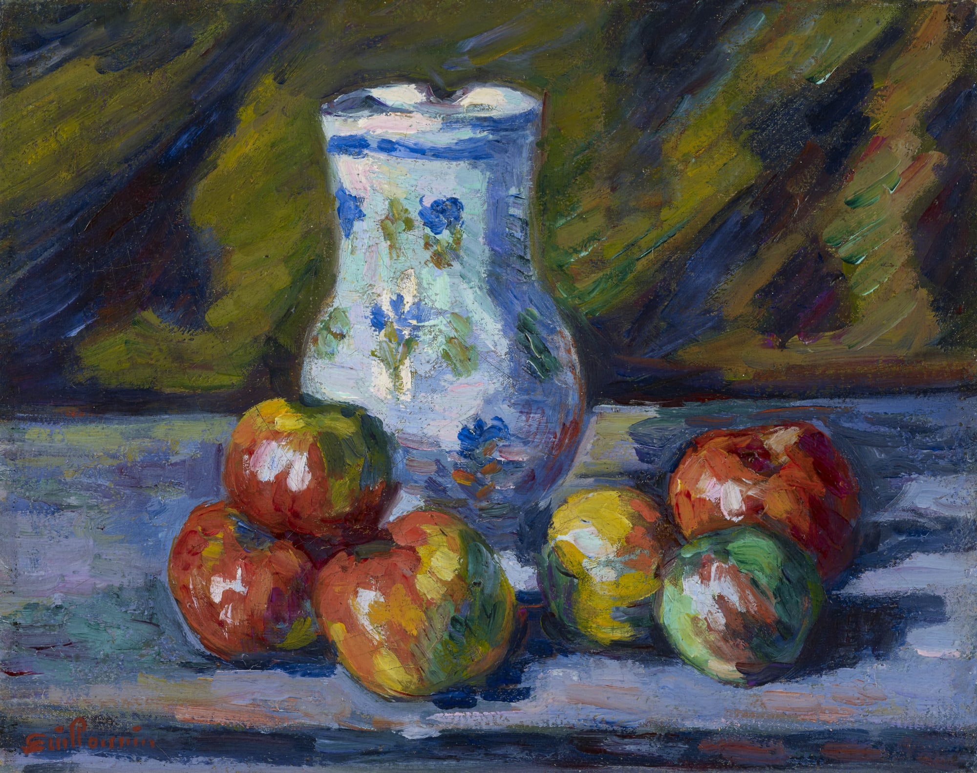 Armand Guillaumin Nature morte aux pommes, c.1880 Oil on canvas 12 x 24 cm 7 1/2 x 9 1/2 inches Signed lower left Guillaumin Sold by the gallery