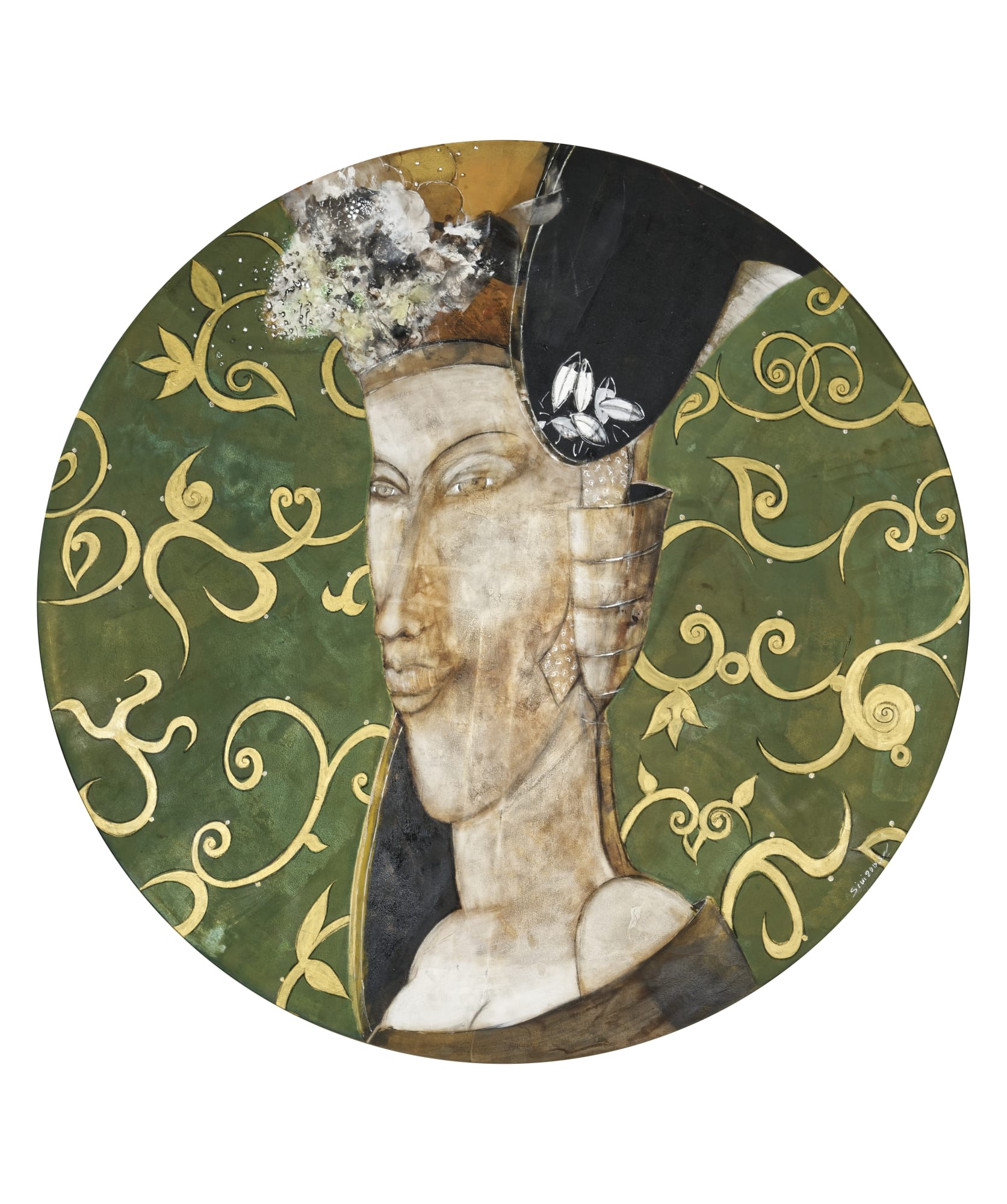 Green Queen, Mixed Media on canvas 170 cm diameter, 2015