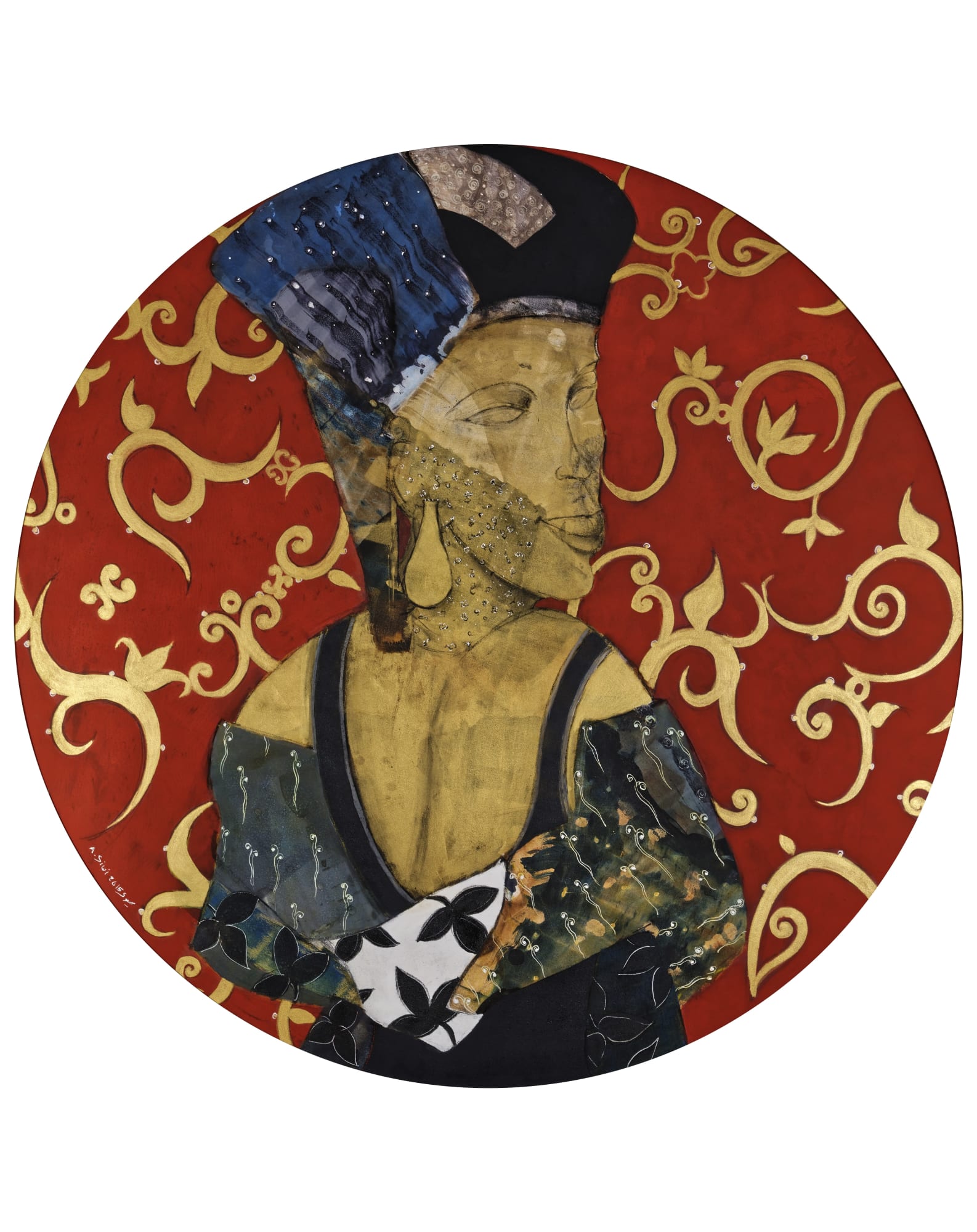 Red Queen, Mixed Media on canvas 170 cm diameter, 2015