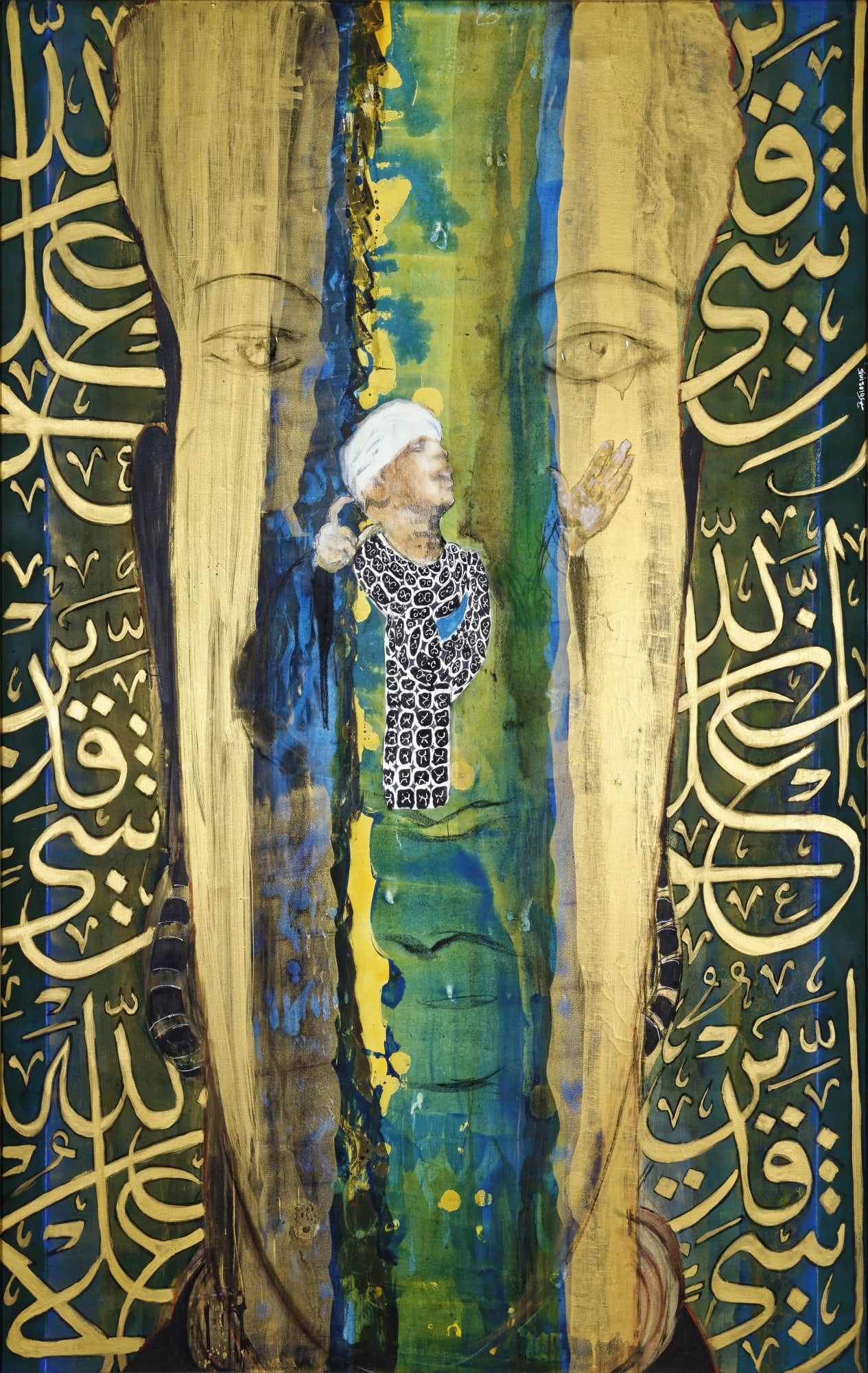 Green Sufi Singer, Mix Media on Canvas, 220 x 149 cm, 2014