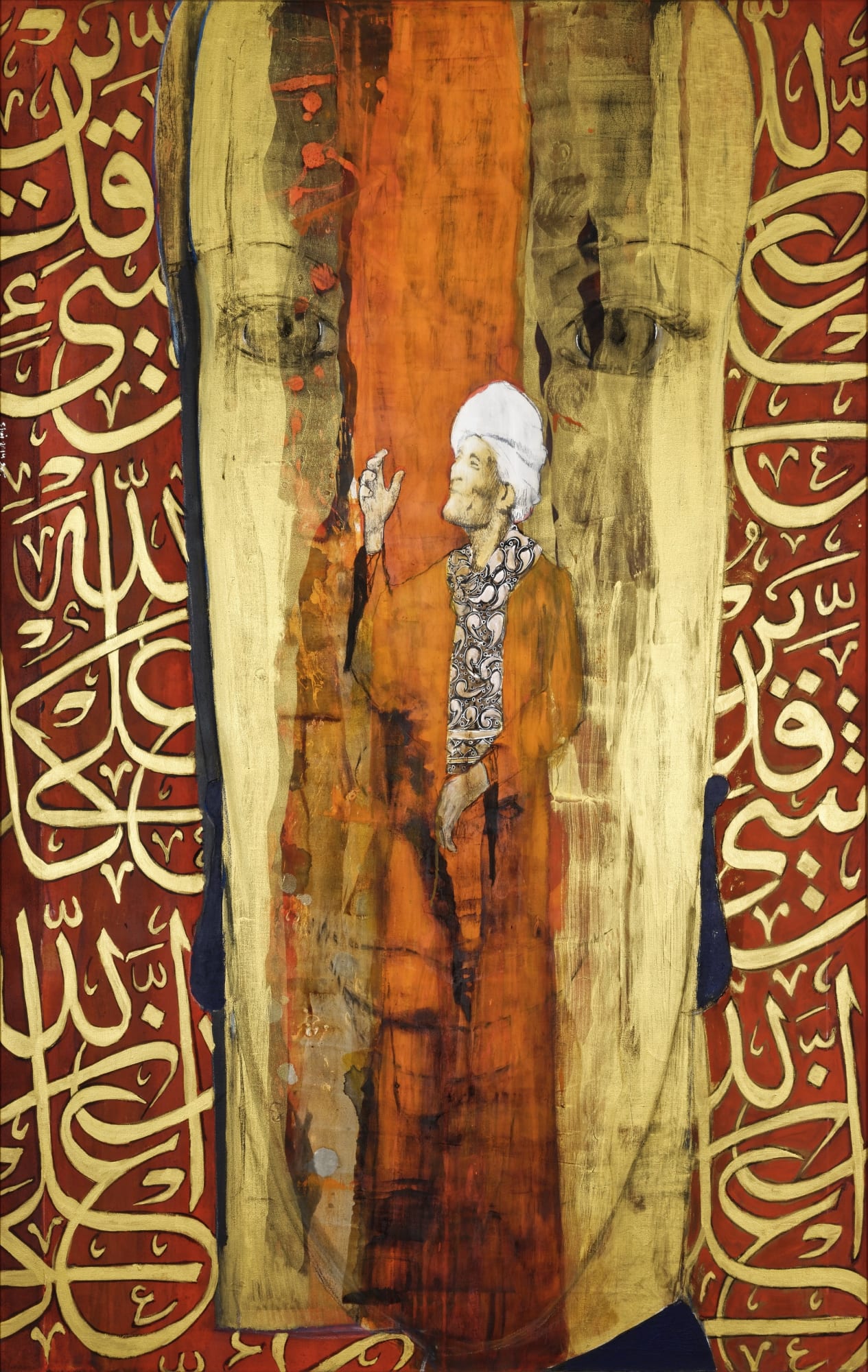 Red Sufi Singer, Mix Media on Canvas, 220 X 149 cm, 2014