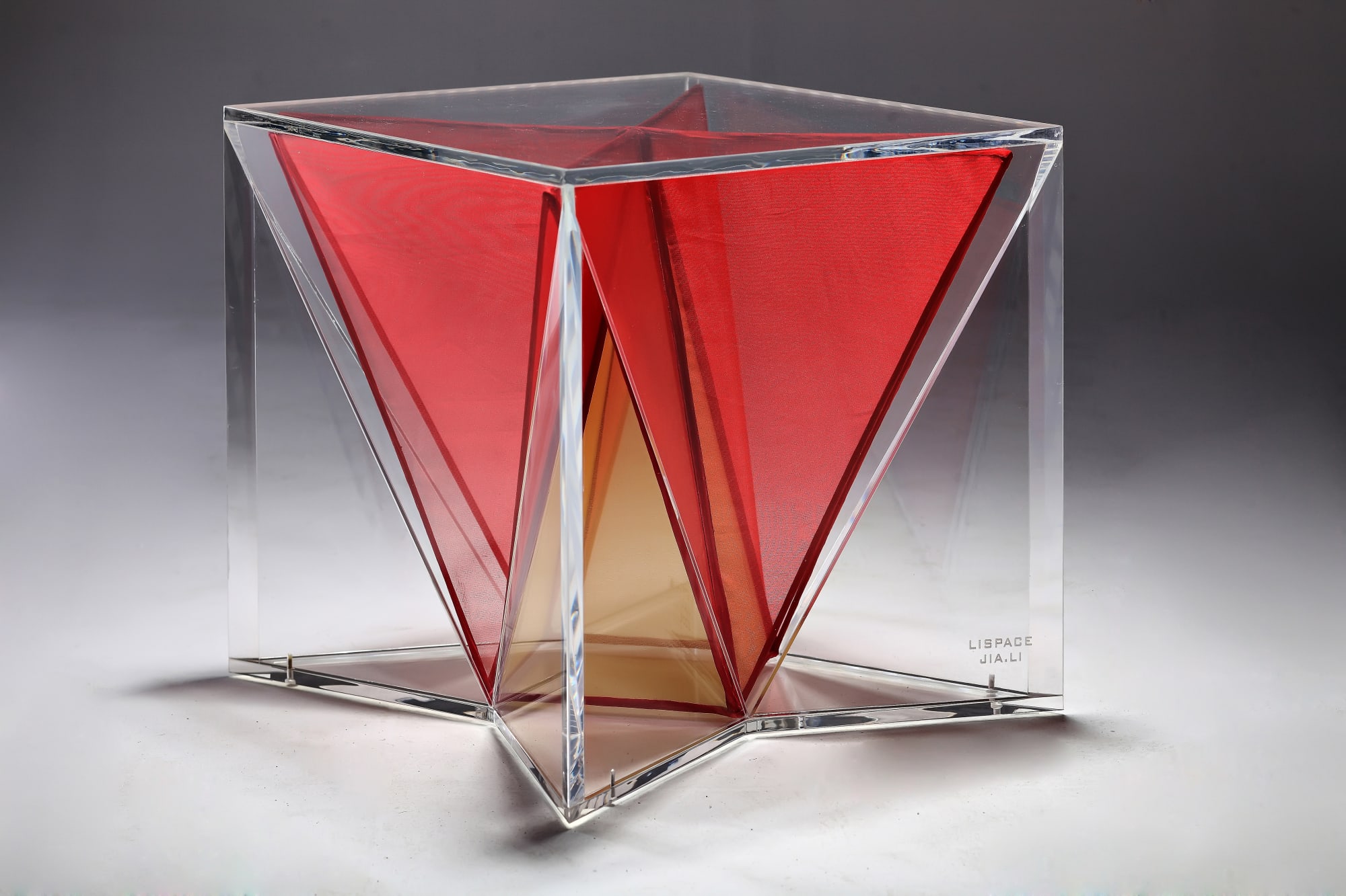 'Memory Box' Stool / Table By Jia Li, designed 2008 20 examples in red lantern silk made by Jia Li exclusive to Themes & Variations Plexiglass, lantern silk Signed JIA LI
