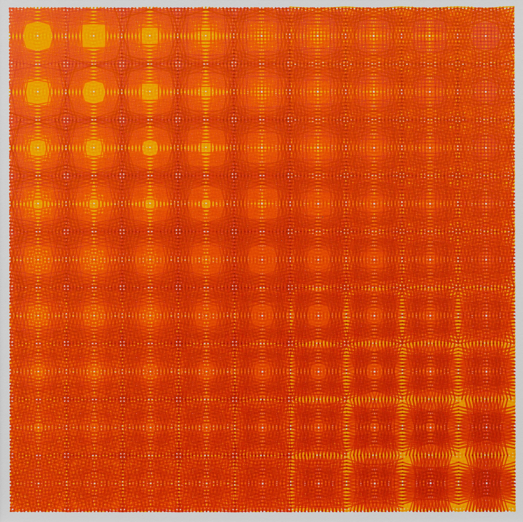 Nima Nabavi, Series 9, Artwork 1 (Yellow, Red, Orange), 2025, Archival Ink on Paper, 9 x 9 in., 23 x 23 cm, 15 x 15 x 1⅛ in. (framed), 38 x 38, x 3 cm (framed)