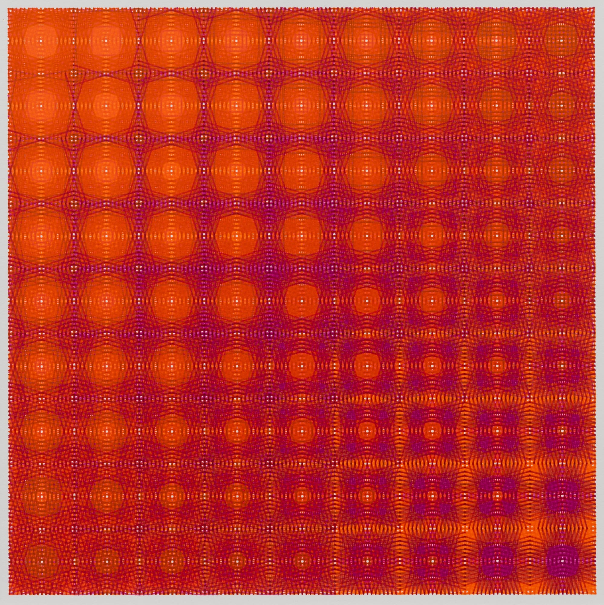 Nima Nabavi, Series 9, Artwork 2 (Red, Orange, Pink), 2025, Archival Ink on Paper, 9 x 9 in., 23 x 23 cm, 15 x 15 x 1⅛ in. (framed), 38 x 38 x 3 cm (framed)