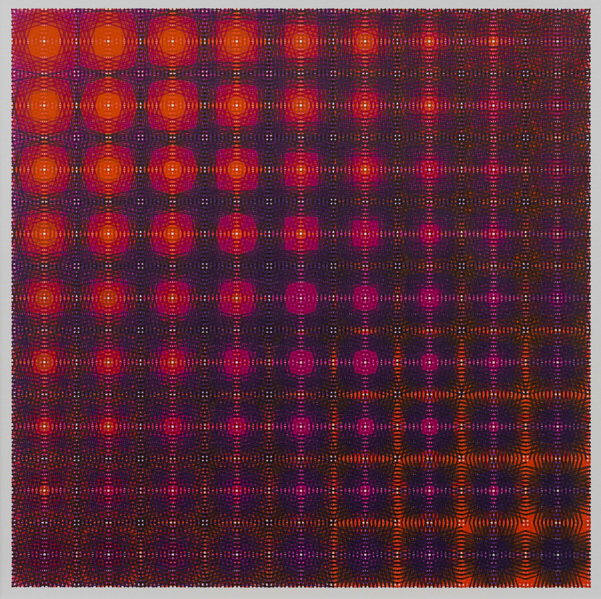Nima Nabavi, Series 9, Artwork 3 (Orange, Pink, Purple), 2025, Archival Ink on Paper, 9 x 9 in., 23 x 23 cm, 15 x 15 x 1⅛ in. (framed), 38 x 38 x 3 cm (framed)