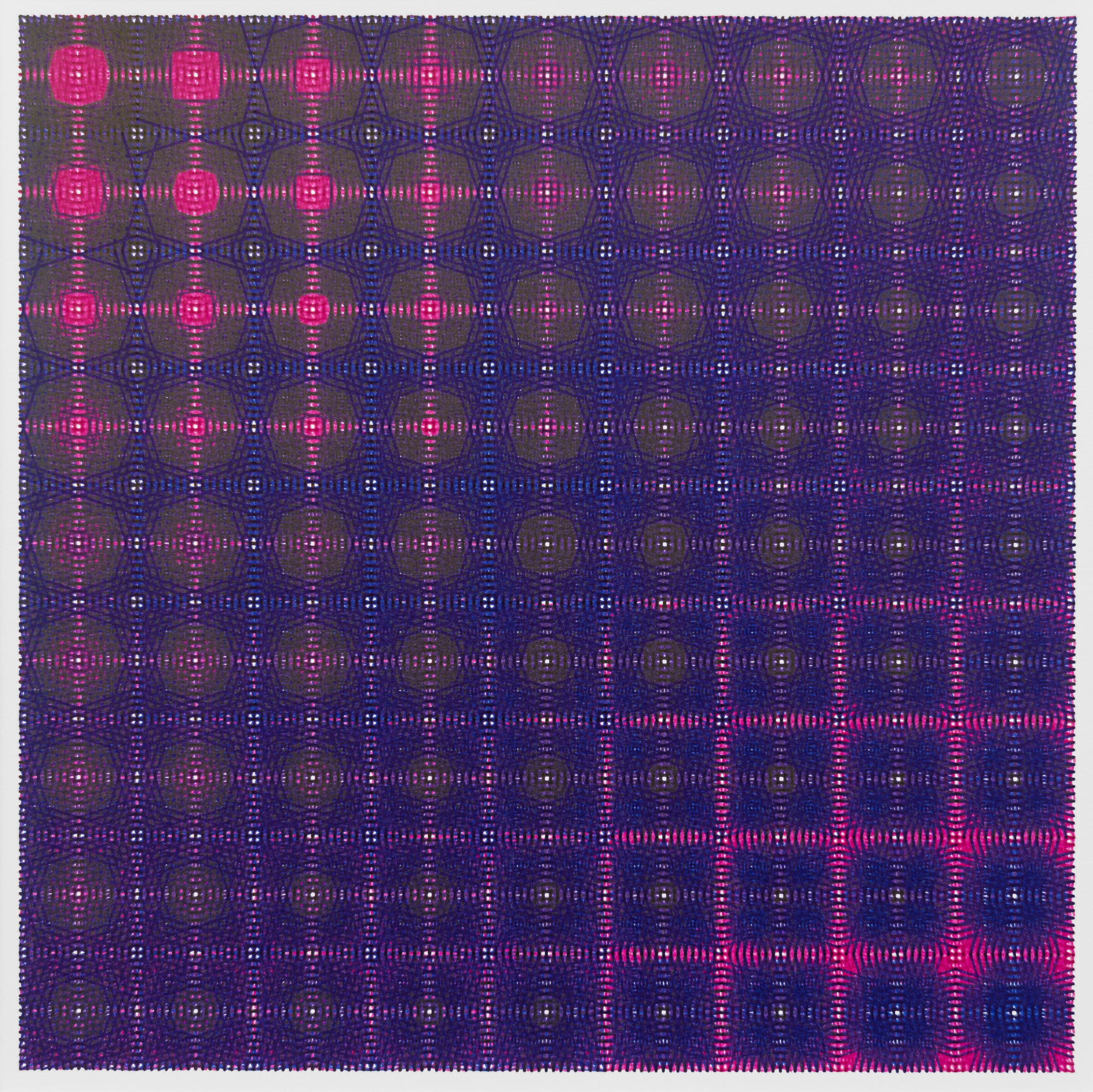 Nima Nabavi, Series 9, Artwork 4 (Pink, Purple, Navy), 2025, Archival Ink on Paper, 9 x 9 in., 23 x 23 cm, 15 x 15 x 1⅛ in. (framed), 38 x 38 x 3 cm (framed)