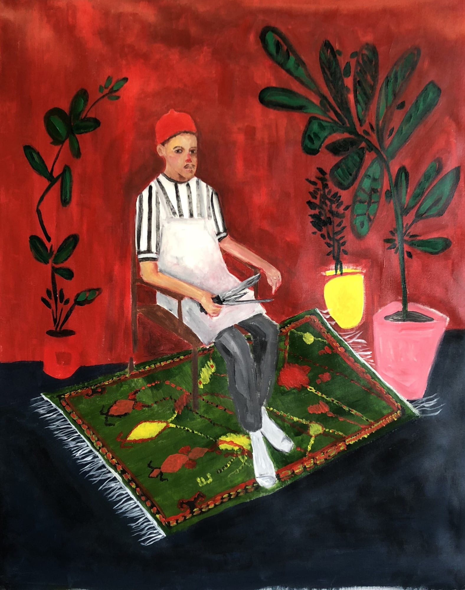 Anuar Khalifi, BABA THE BUTCHER AND GARDNER, 2019, Acrylic on canvas, 105 x 95cm