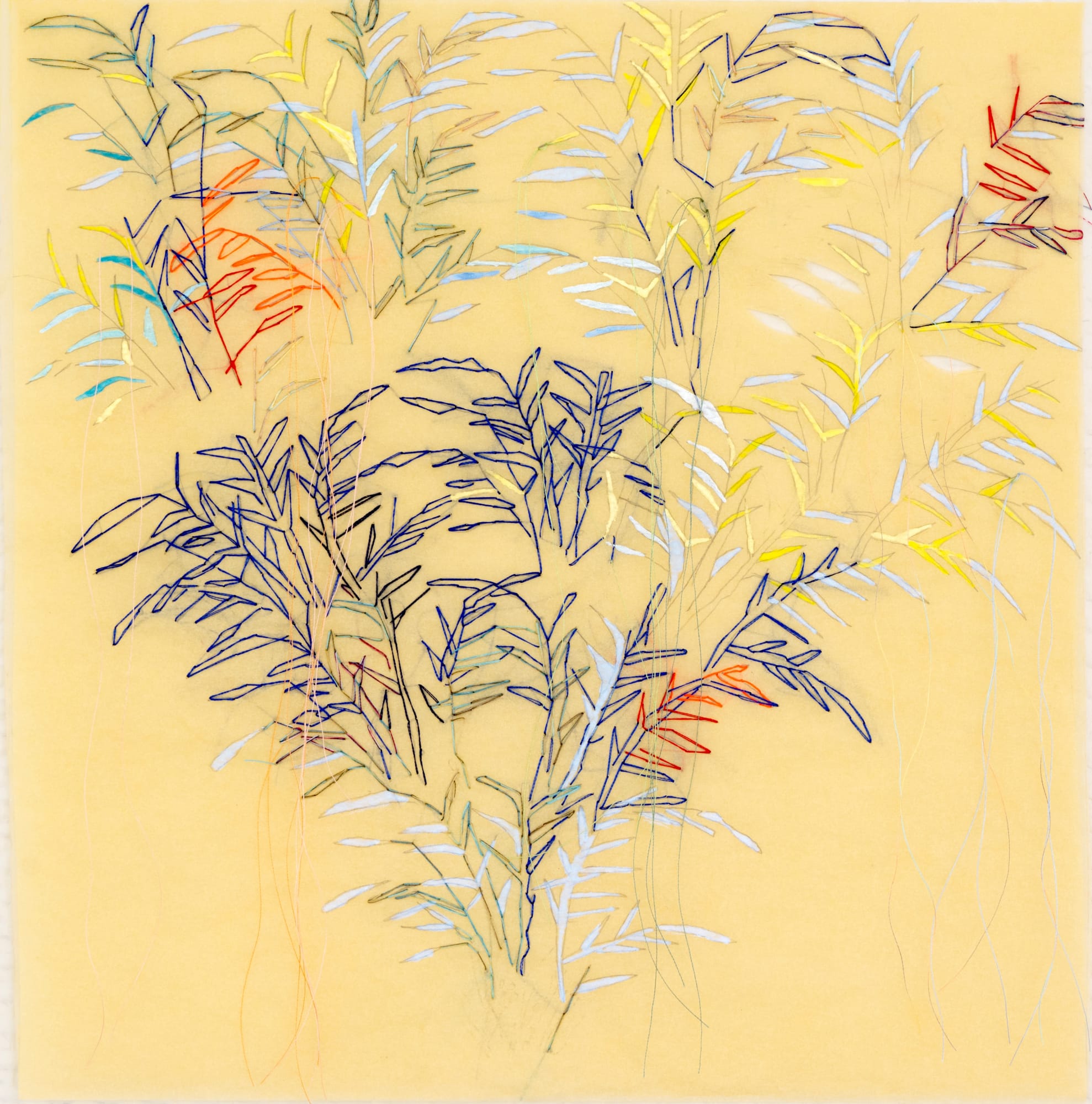 A garden of date palms, 2023 Thread, ink, graphite on tracing paper 61 x 61 cm 24 x 24 in (WNO 020)