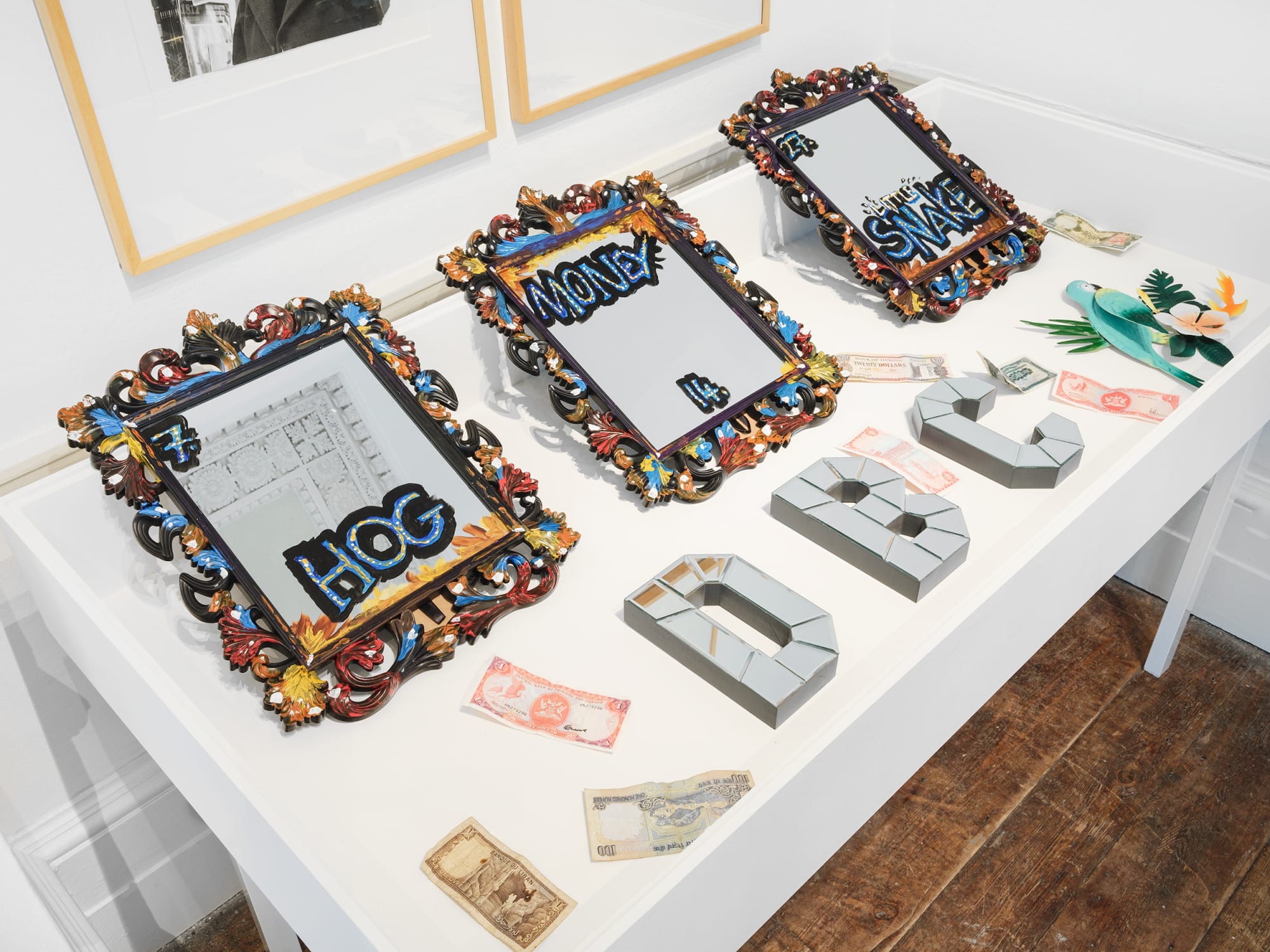 Detail of I THINK RISK IS TOO STRONG A WORD, vitrine by DBC Pierre (2022)