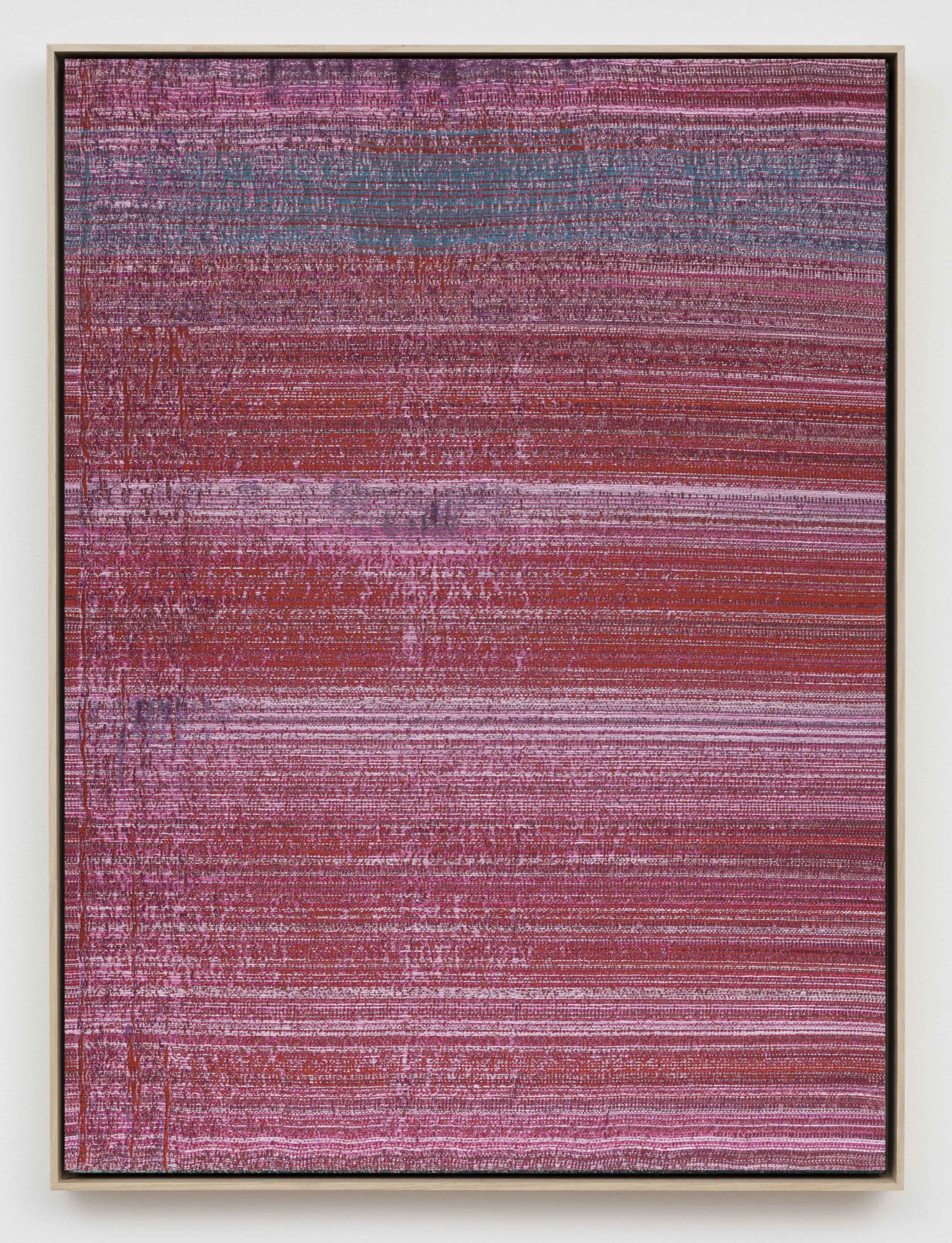 Mika Tajima Negative Entropy (Bally Ribbon Mills NASA Carbon Fiber 3D Weave, Pink, Single) 2015 Cotton, wood, acoustic baffling felt 37 x 27 1/2 inches (94 x 69.9 cm) MiTa 257