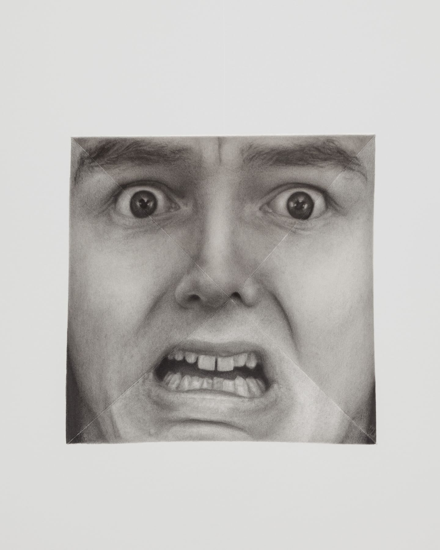 Fear/Octahedron 2013 - 2014 Paper, graphite, fixative, monofilament, brass beads, lead weights 7 x 7 x 7 inches (17.8 x 17.8 x 17.8 cm) HB 44