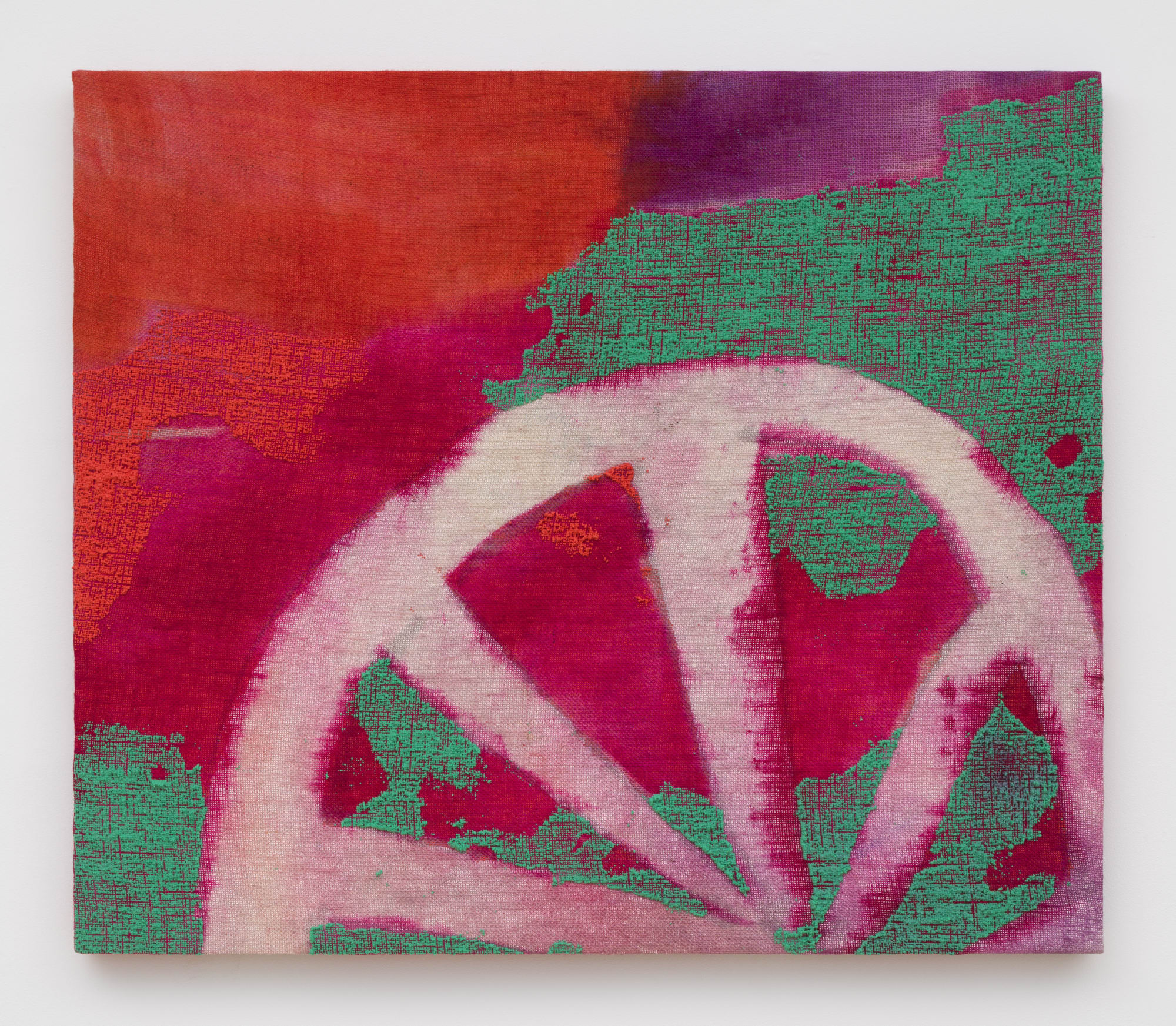 Yonderly, 2022 Acrylic, dye and burlap 36 x 42 in 91.4 x 106.7 cm