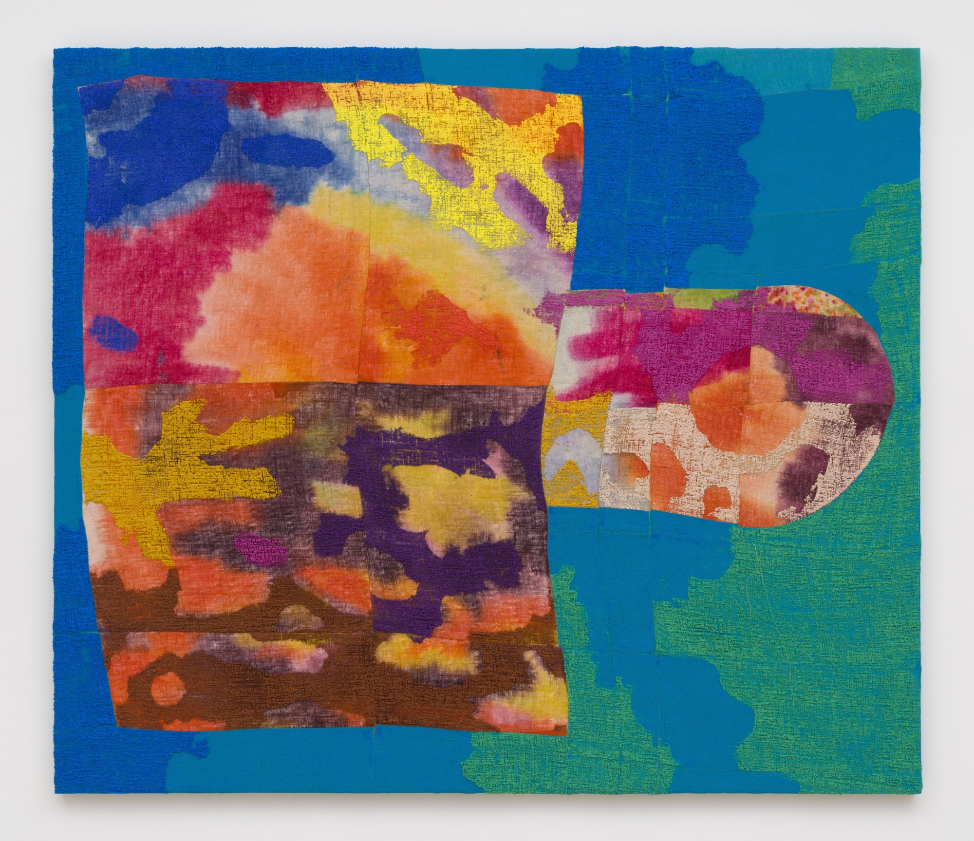 Revolving Disk of Awakening, 2022 Acrylic, dye and burlap 68 x 79 in 172.7 x 200.7 cm