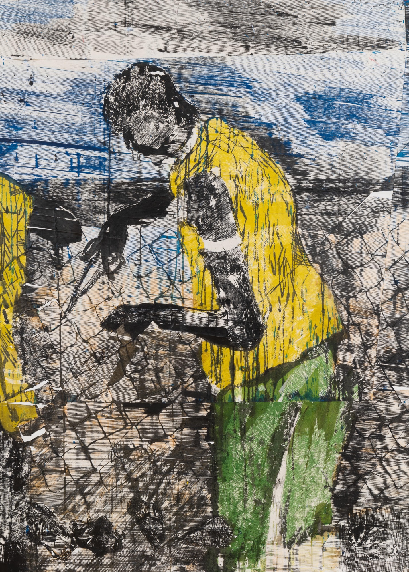 Kubatana Fence Makers [detail], 2021 Ink on cut paper mounted on canvas 92 x 150 in 233.7 x 381 cm Private Collection