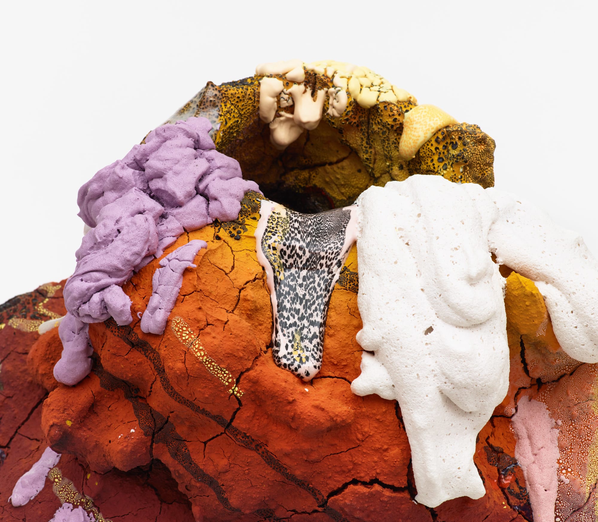 Extinction [detail], 2018 Ceramic, glaze, glass fragments 14 1/2 x 16 x 20 inches (58.4 x 45.7 x 38.1 cm) Private Collection