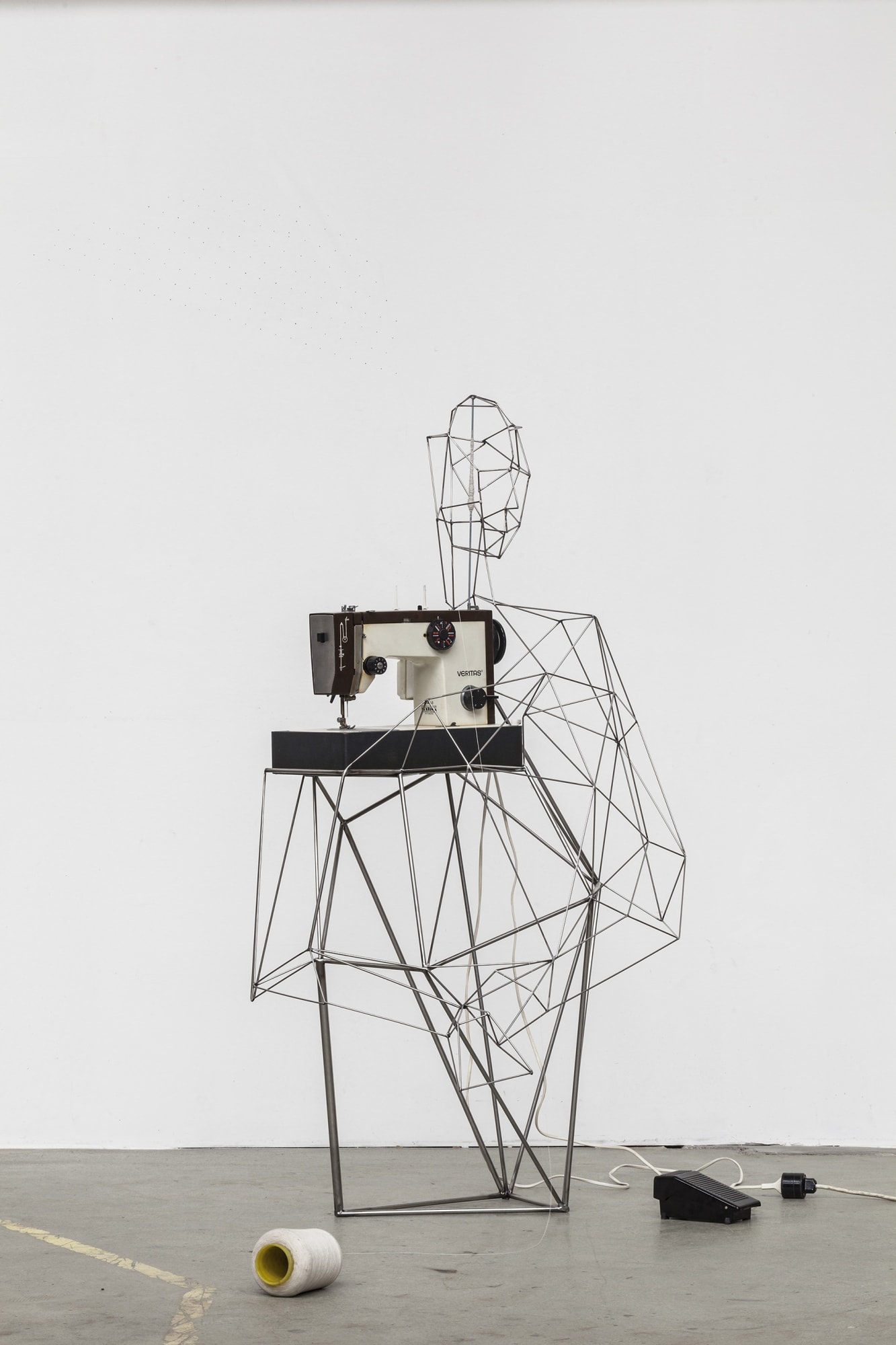 Pavla Scerankova, Veritas, 2015 Participative Object Sewing Machine Stainless steel Bobbin With Thread 160 cm