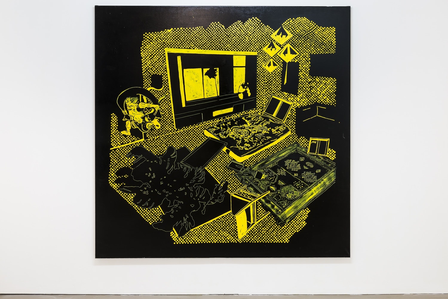 Rain Come Down! - Domesticated environment! the Hungarian attitudes, Installation view, room 1, László Hatházi, STORM, enamel on canvas, 200x200 cm, ph. Sebastiano Luciano