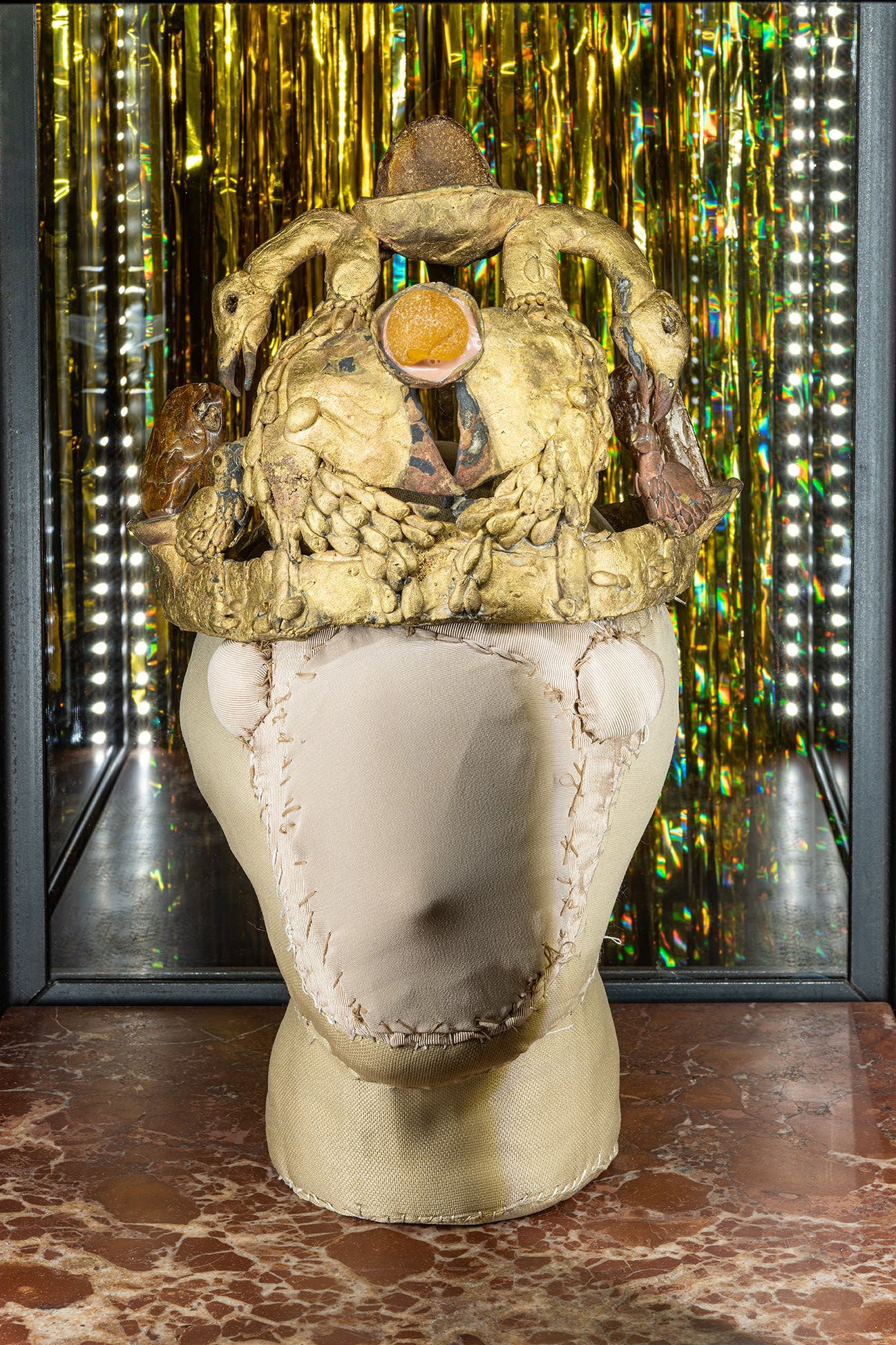 Evgeny Antufiev Untitled, 2021 textile, bronze and amber cm 30 x 25 approx [detail] Courtesy the artist & z2o Sara Zanin Photocredits Ela Bialkowska, OKNOstudio