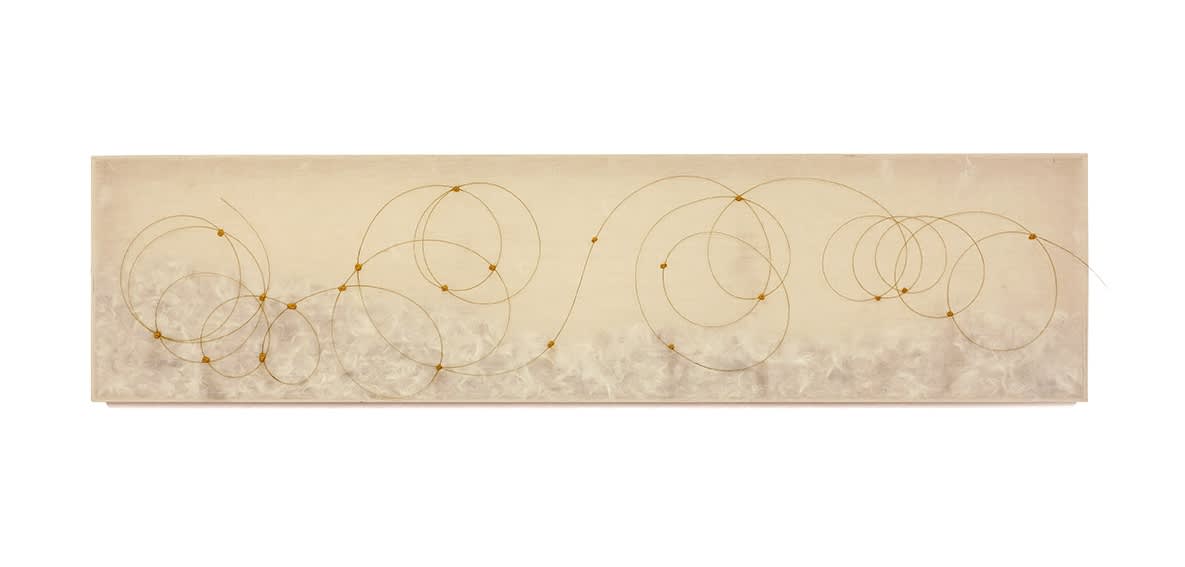 Mariella Bettineschi Piumario, 1981 organza, feathers, nylon thread, gold 30x120x4 cm ph. Giorgio Benni