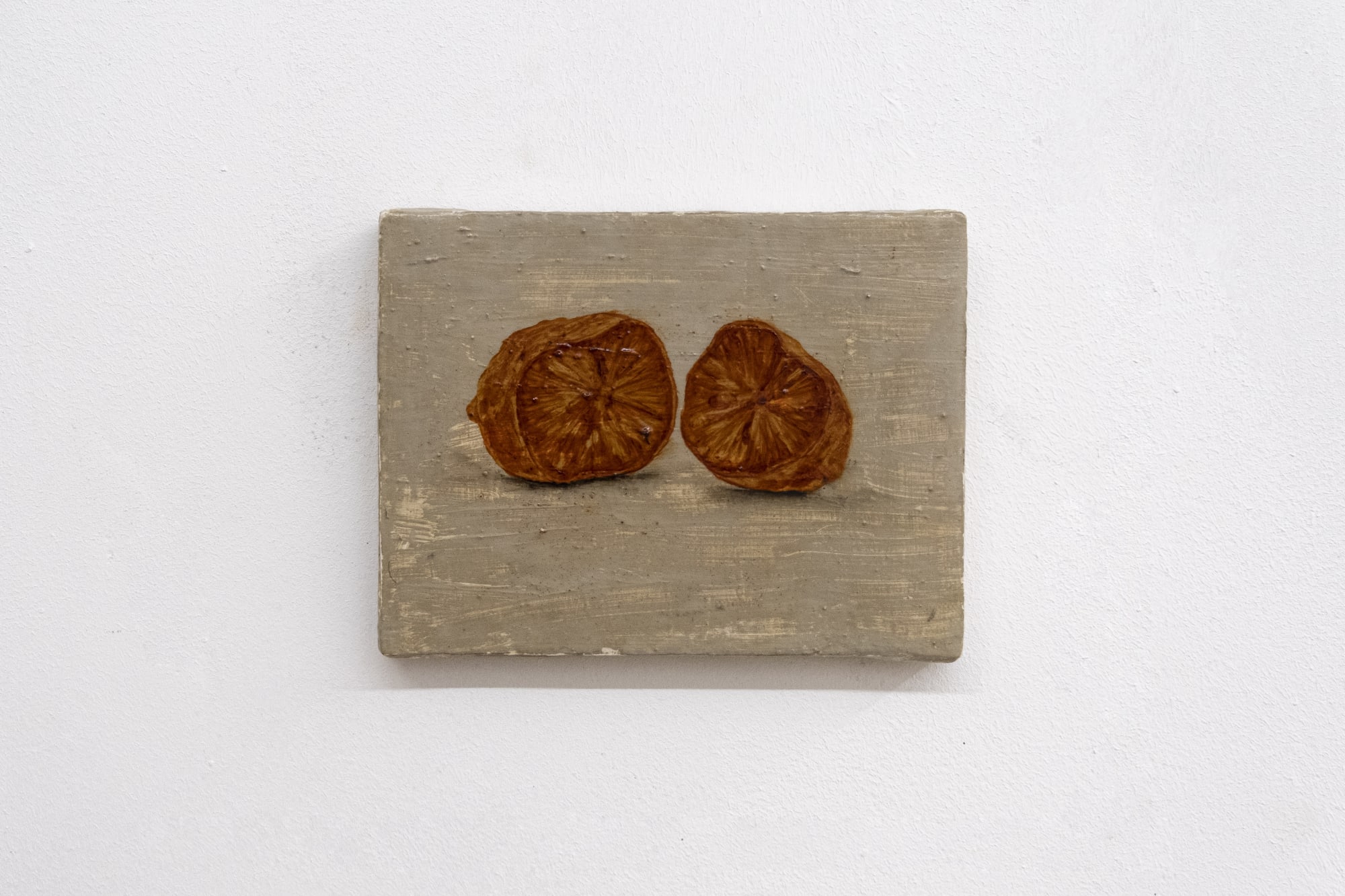 Rosso limone, 2023, clay and oil on canvas, cm 15 x 21