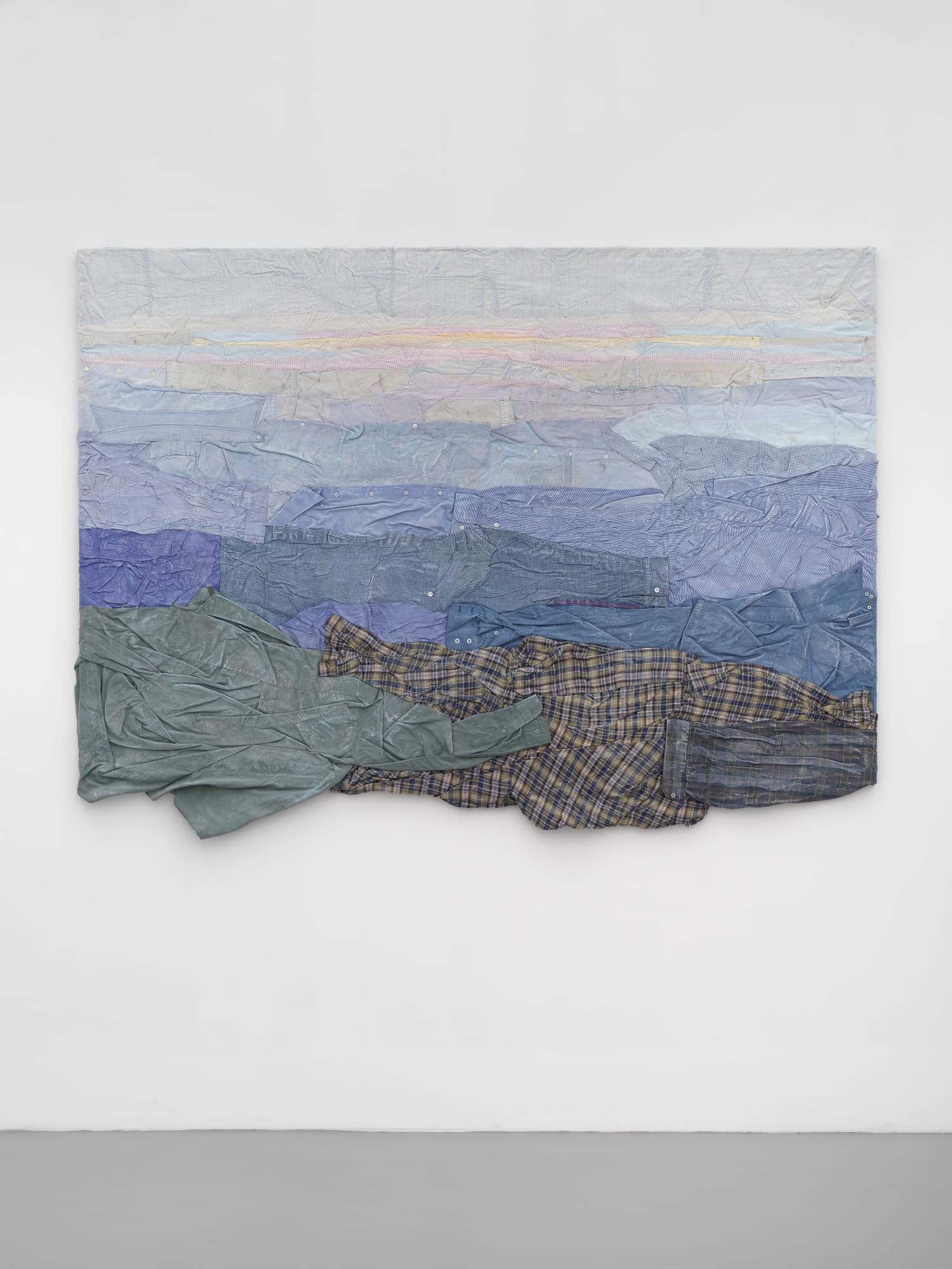 Kaarina Kaikkonen, In the Wider View, 2024, men’s shirts, cm 140 x 200. Ph. Dario Lasagni