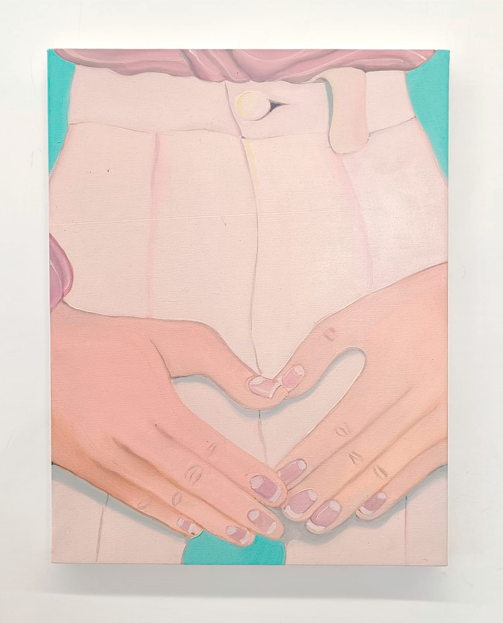 Installation View | AdelisaSelimbasic, Se lo spezzi ne parliamo, 2024, oil onc anvas, cm 40 x 30 @ When in Rome curated by Adriana Polveroni, Albumarte, 2024.