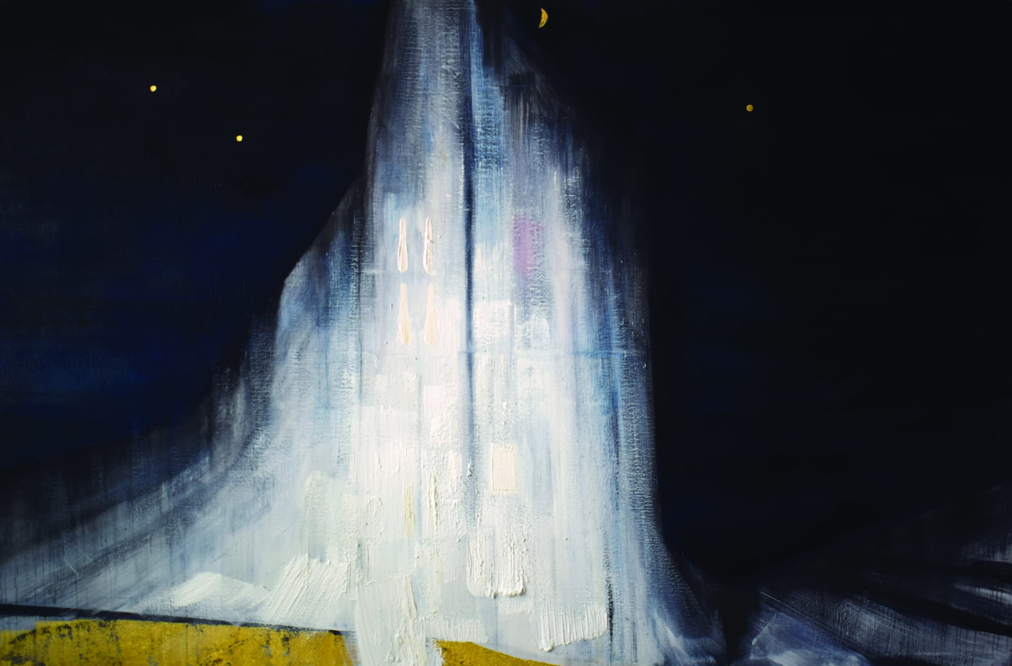 Evandro Angerami Montanha primordial Quietude. 2020. óleo, grafite e ouro 23k sobre linho 130x200cm