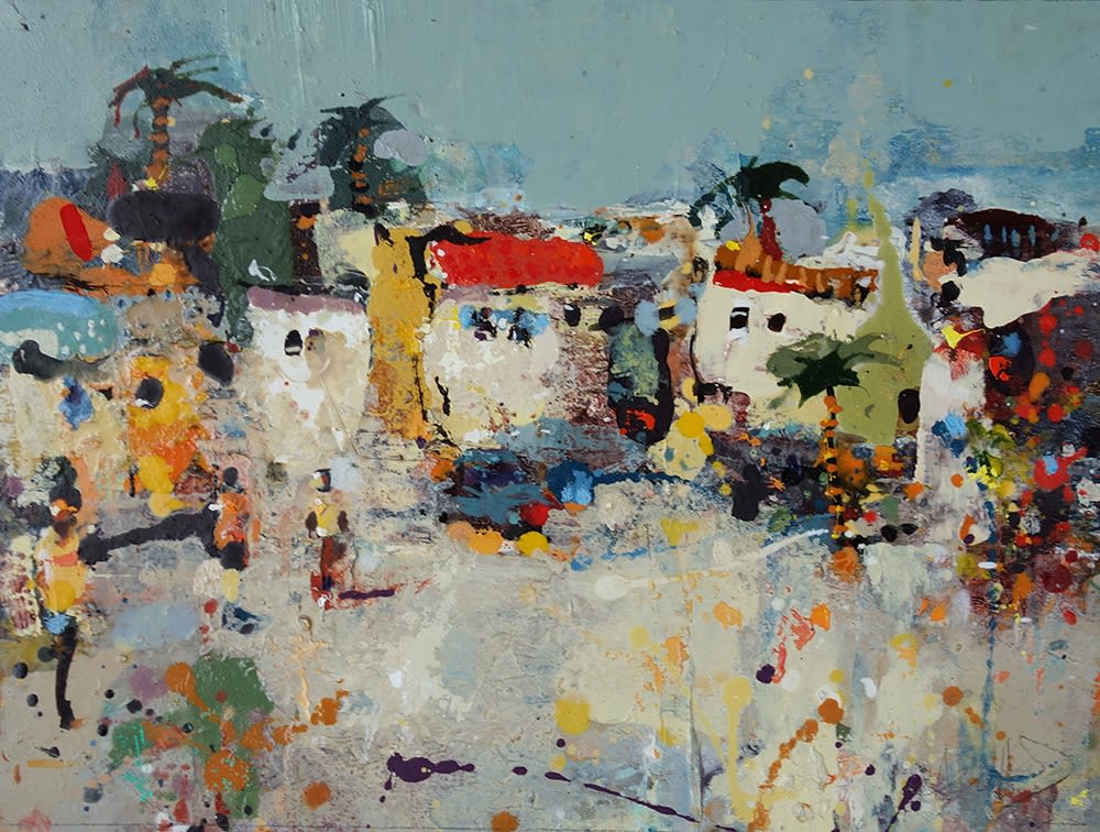 Andrew Hood, Tuscan Street With Distant Palms