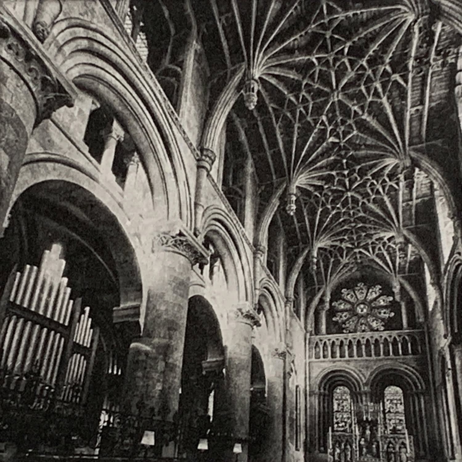 Lindsey Moran tonal black and white print of the interior architecture of Christ Church Cathedral Oxford.