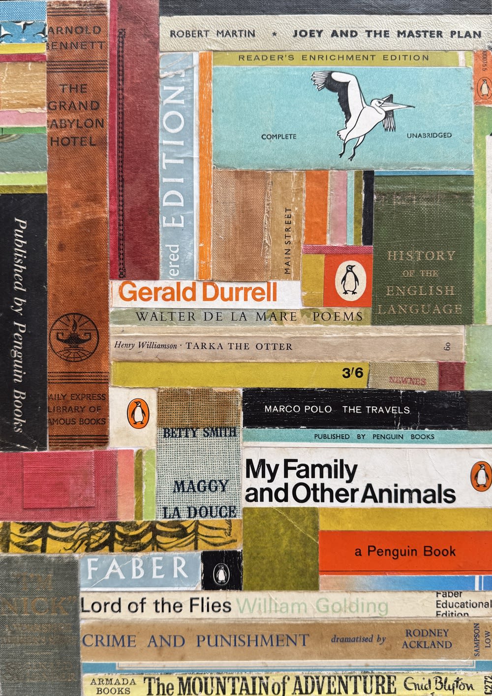Emma Davis mixed media collage piece using vintage book covers