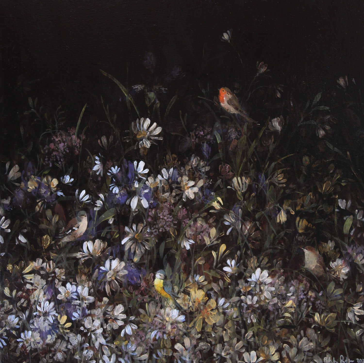 Fletcher Prentice, Robin and White Flowers, 2020
