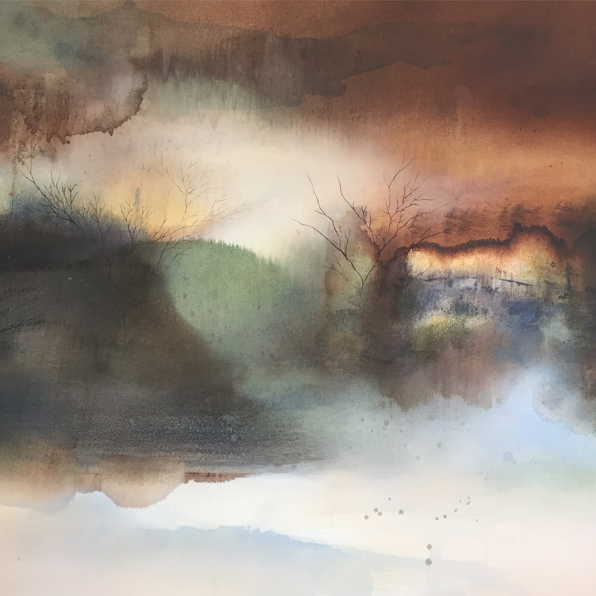 Amy Albright semi Abstract landscape with rich browns, greens and ochres