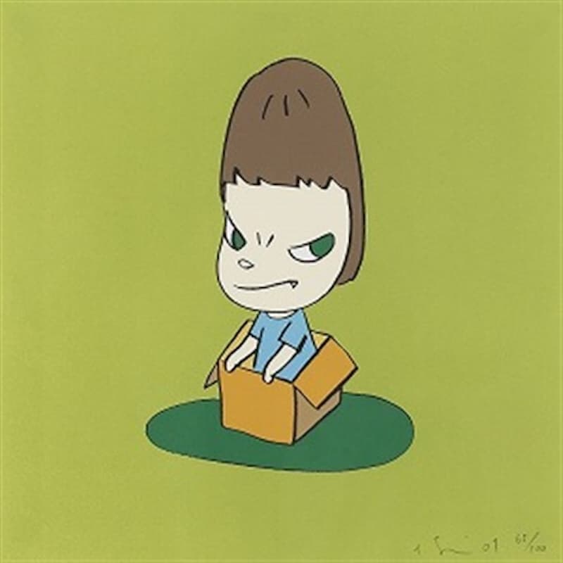 A Yoshitomo Nara drawing of a sweet, yet sinister child, used as inspiration for visionary art and fashion collaborations with designer Stella McCartney
