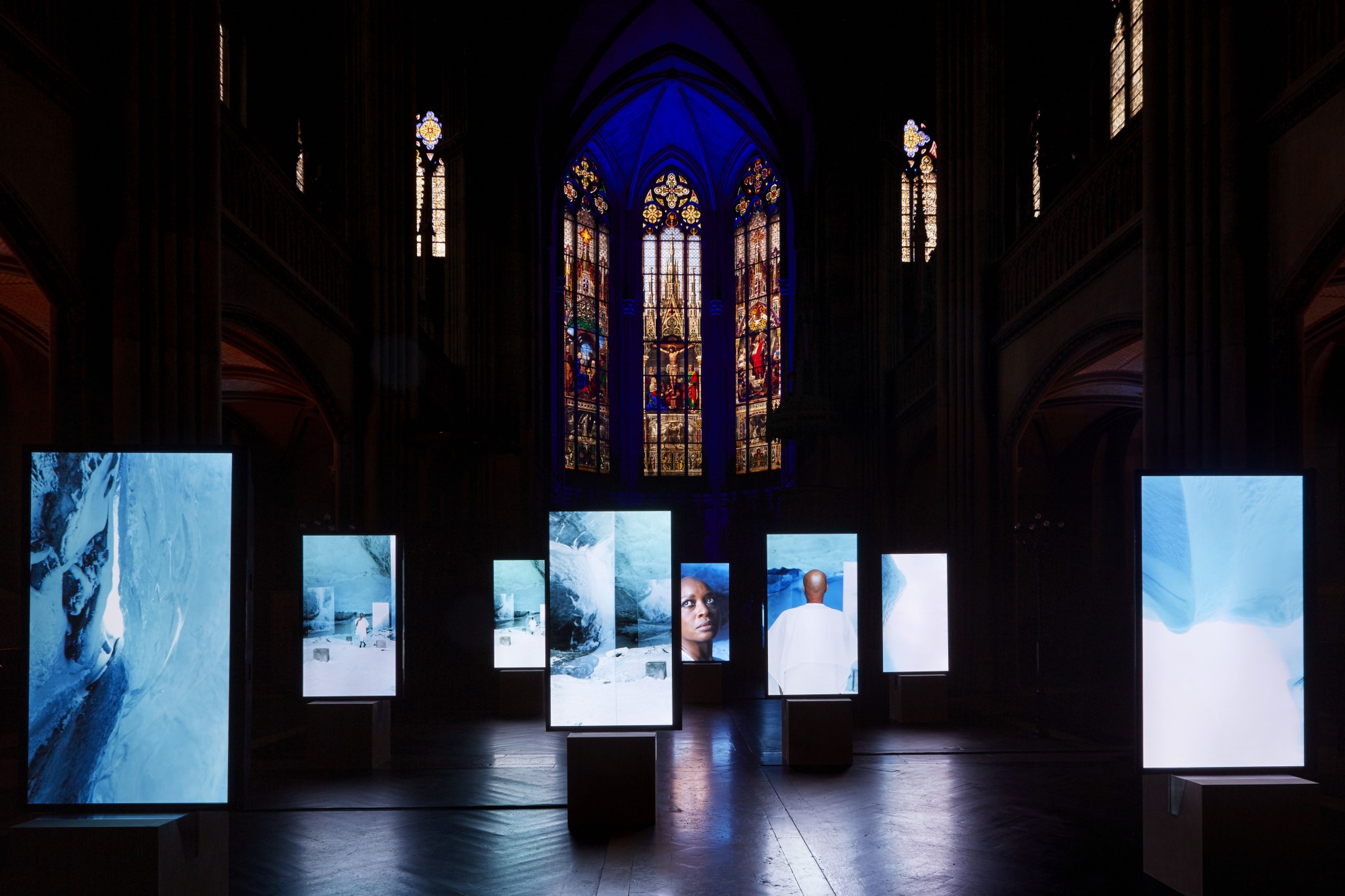 Stones Against Diamonds, Rolls-Royce Arts Programme. Elisabethenkirche, Basel, 2015  58'28'', high definition video on 10 portrait screens, colour, stereo sound