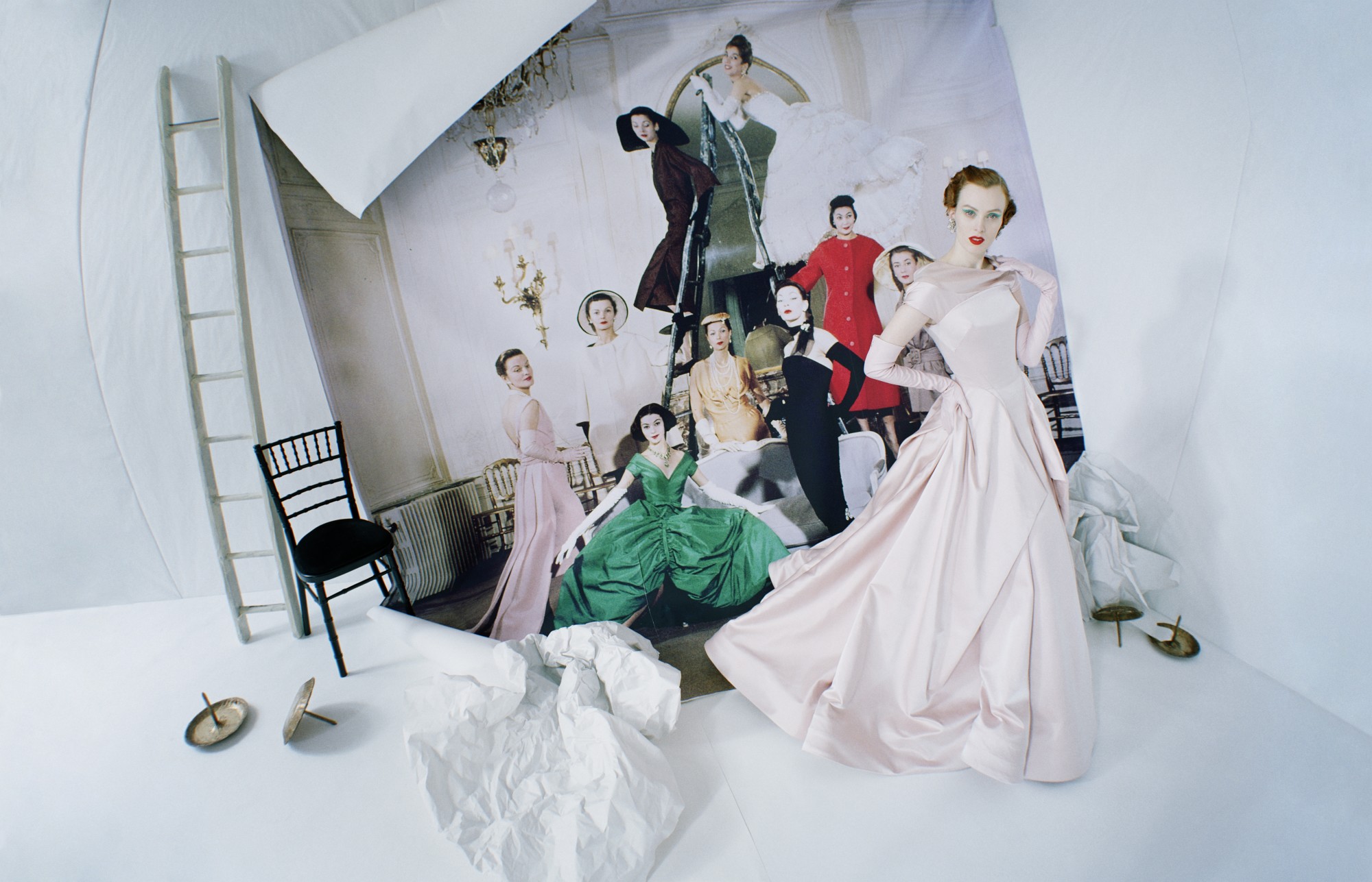 Tim Walker, Karen Elson emerging from Loomis Dean's photograph, 'Made to Order, Christian Dior'. London, 2014
