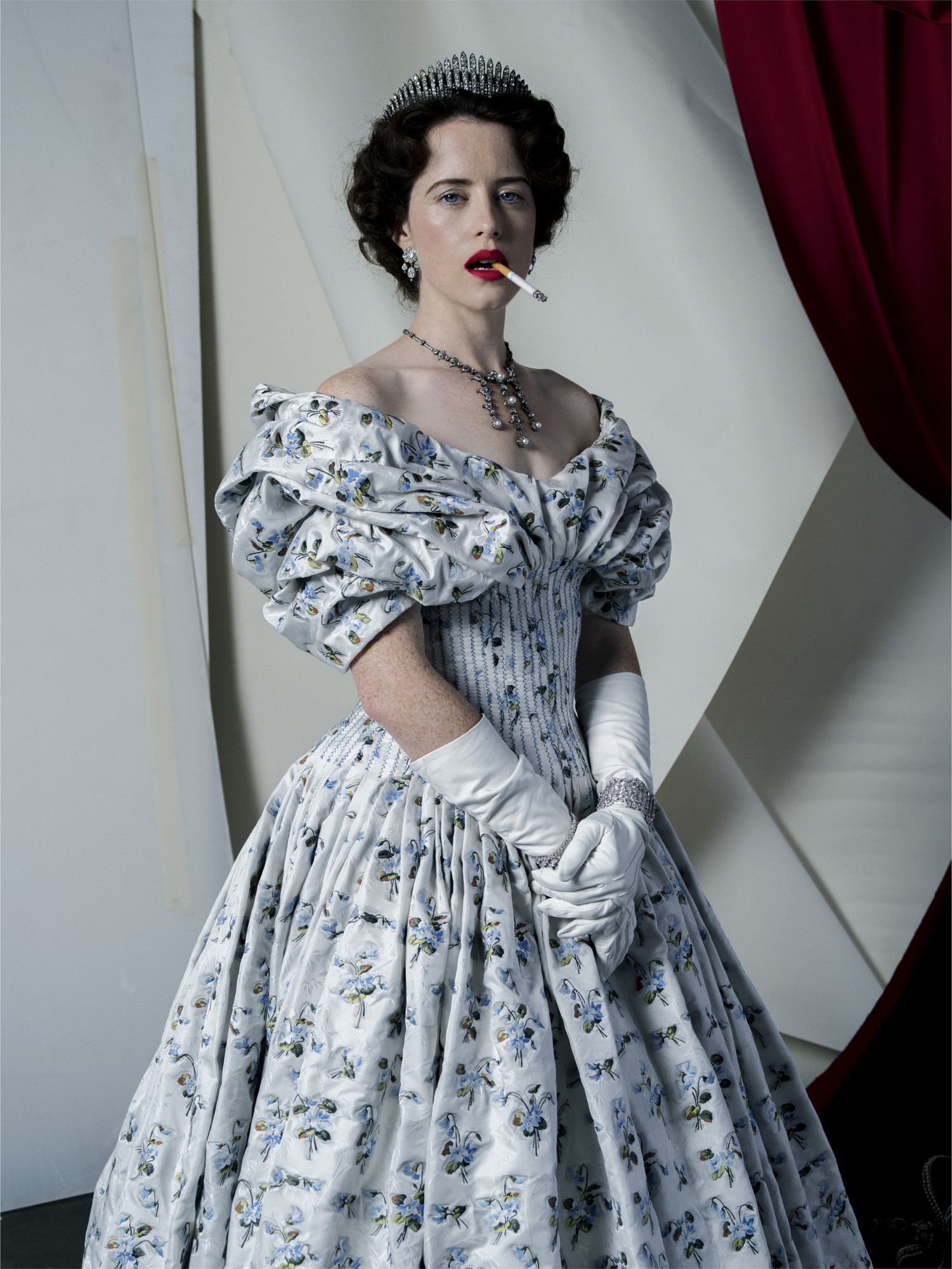 Tim Walker, Claire Foy, Smoking Queen, Fashion: Alexander McQueen. London, 2017
